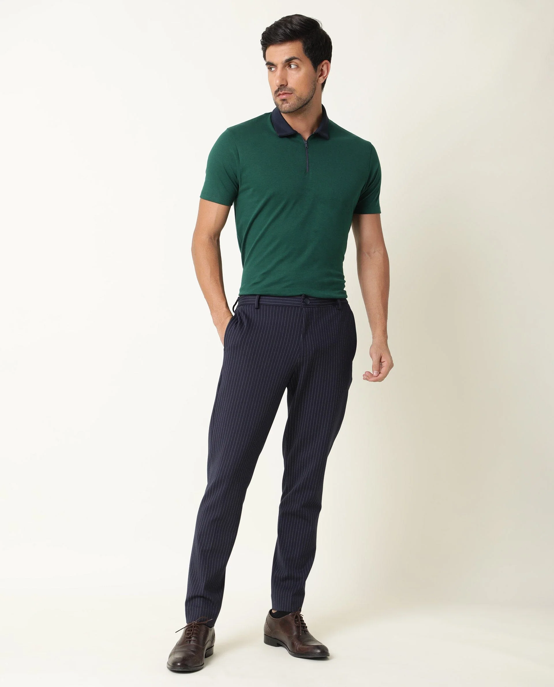 Rare Rabbit Men's Cloud Dark Green Cotton Plain Regular Fit Half Sleeve Polo - Image 4