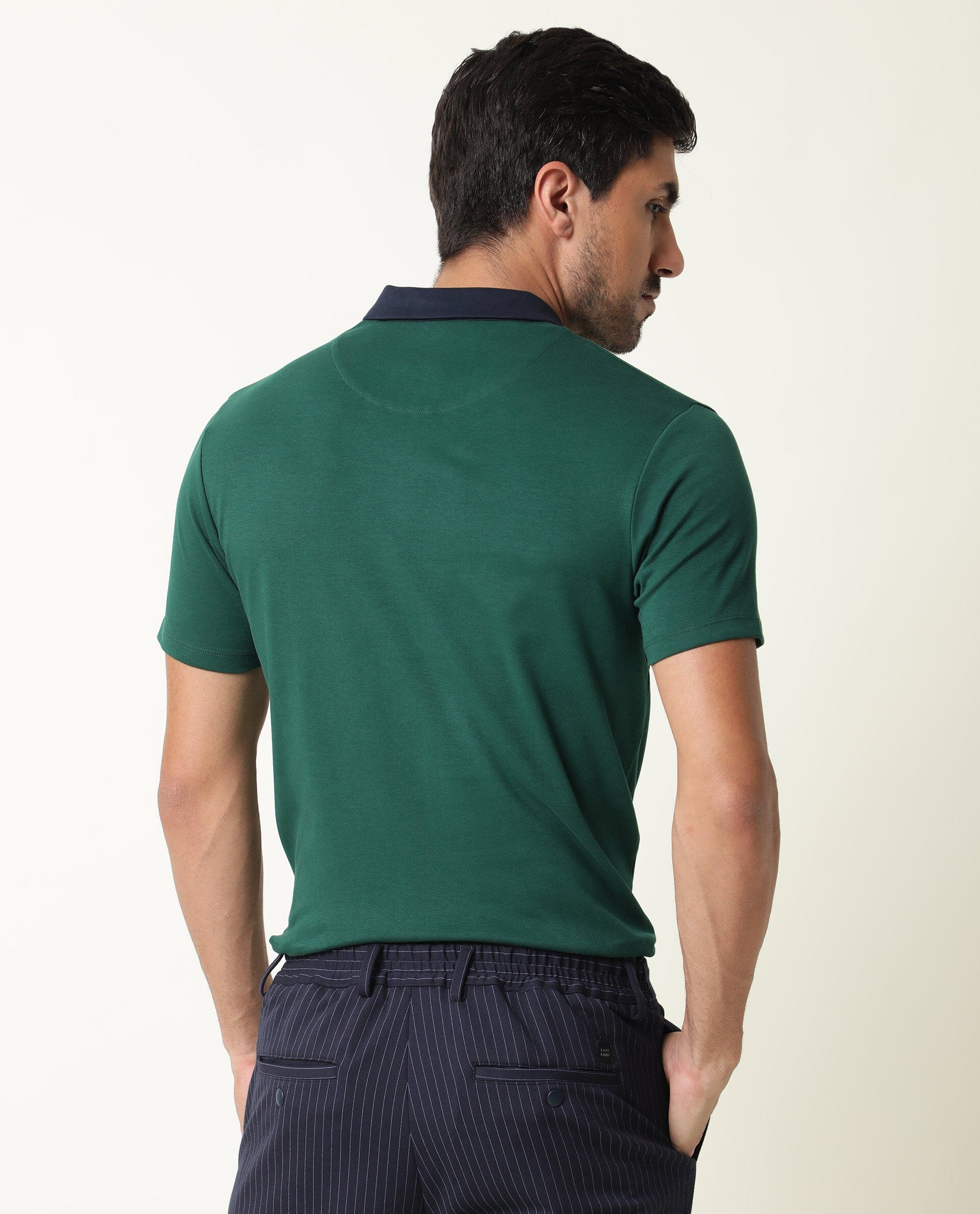 Rare Rabbit Men's Cloud Dark Green Cotton Plain Regular Fit Half Sleeve Polo - Image 7