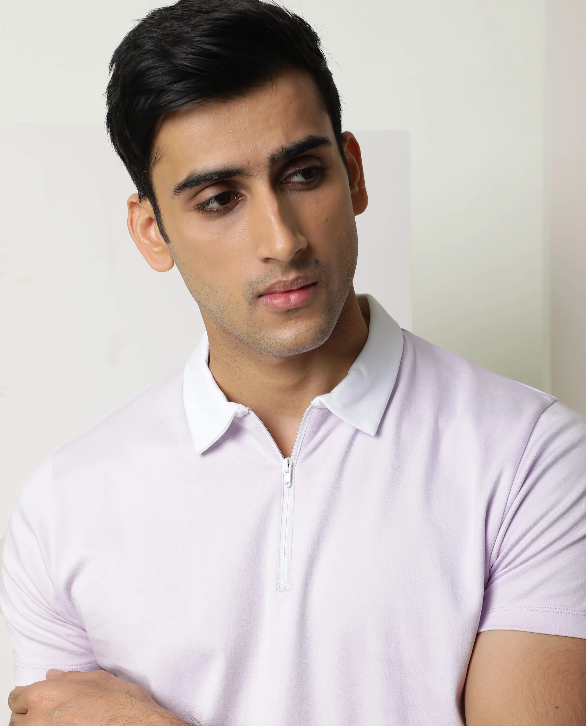Rare Rabbit Men's Cloud Pastel Purple Cotton Plain Regular Fit Half Sleeve Polo - Image 2