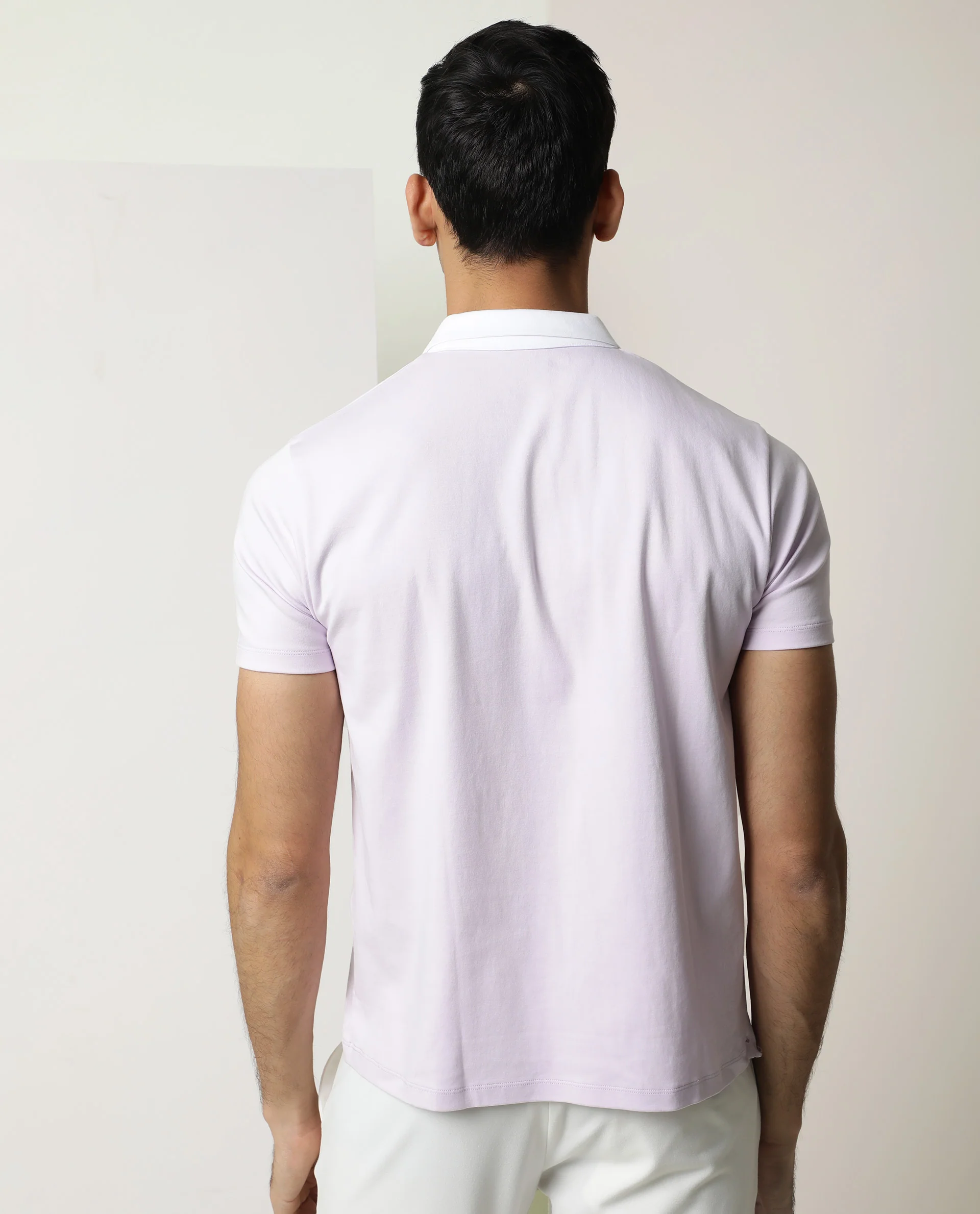 Rare Rabbit Men's Cloud Pastel Purple Cotton Plain Regular Fit Half Sleeve Polo - Image 5