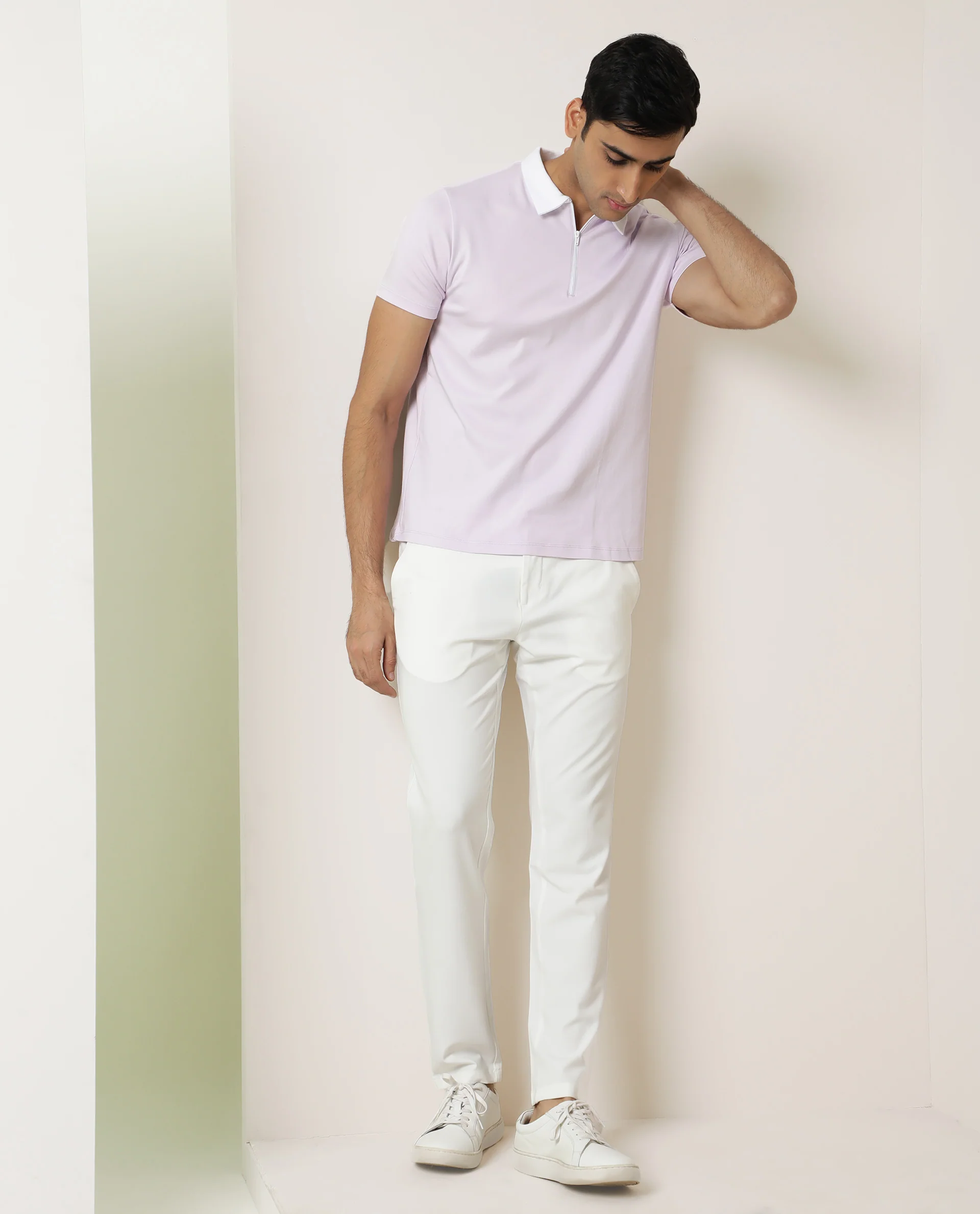 Rare Rabbit Men's Cloud Pastel Purple Cotton Plain Regular Fit Half Sleeve Polo - Image 6