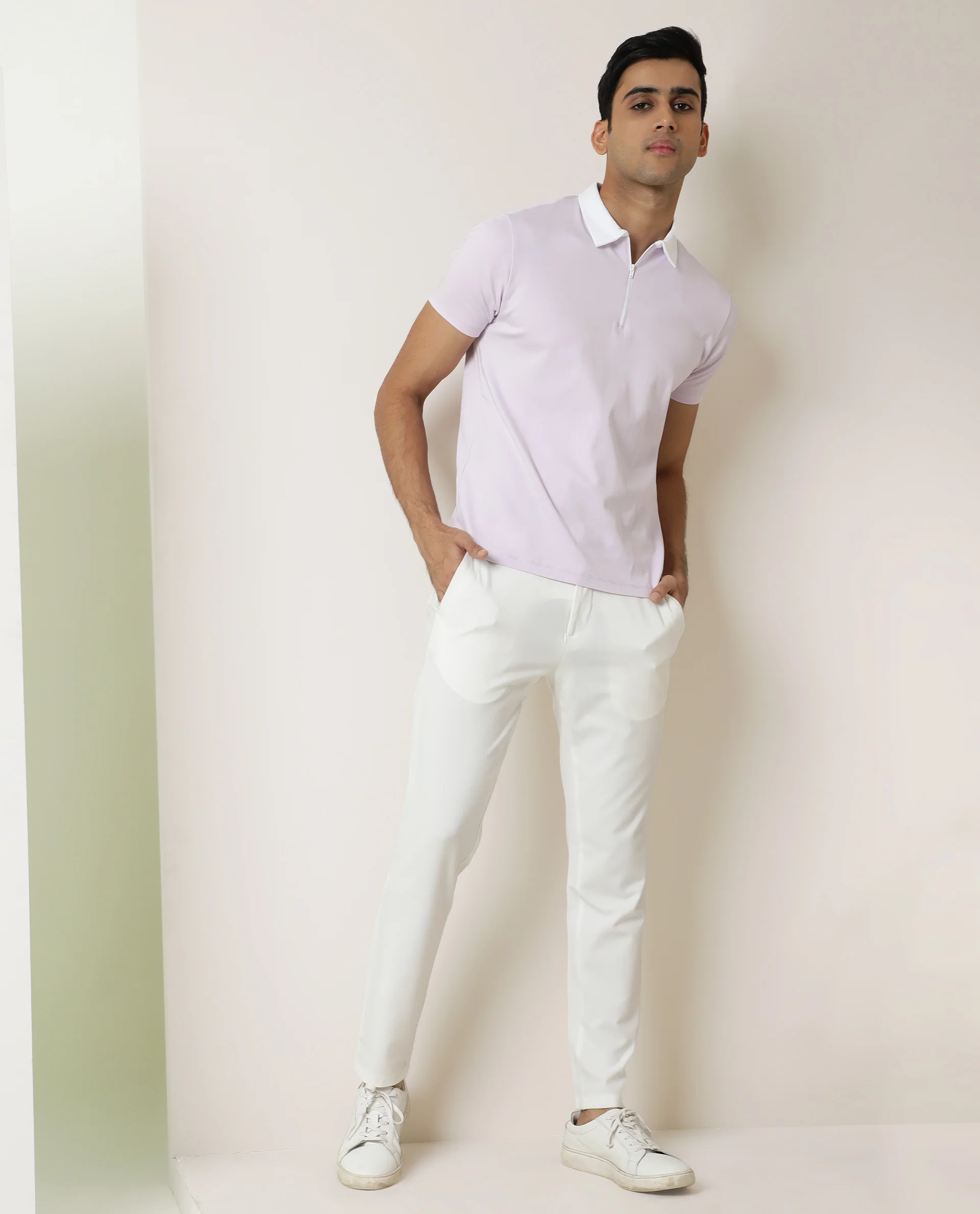 Rare Rabbit Men's Cloud Pastel Purple Cotton Plain Regular Fit Half Sleeve Polo - Image 7