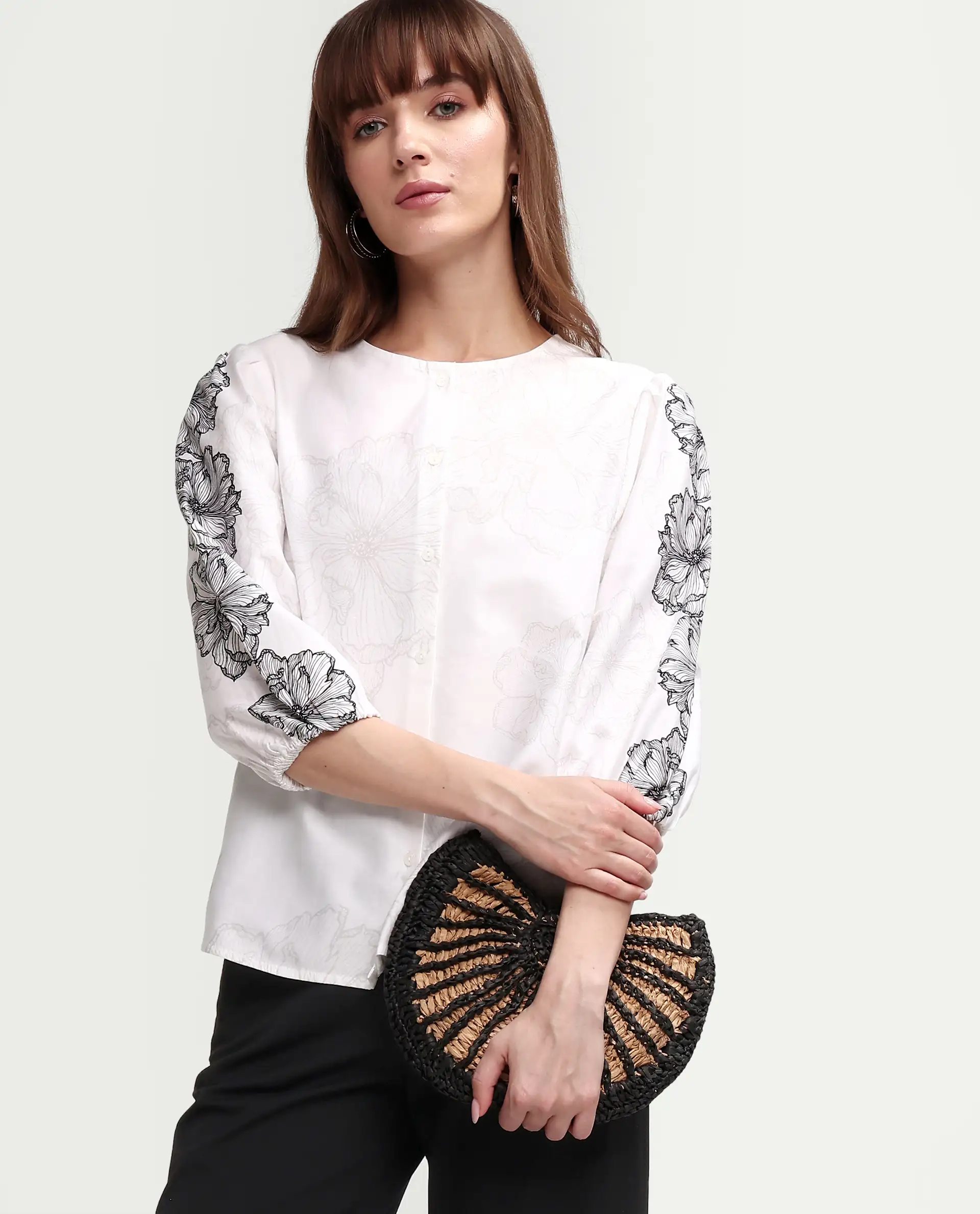 Rareism Women's Clov White Cotton 3/4Th Sleeve Regular Fit Floral Print Top - Image 3