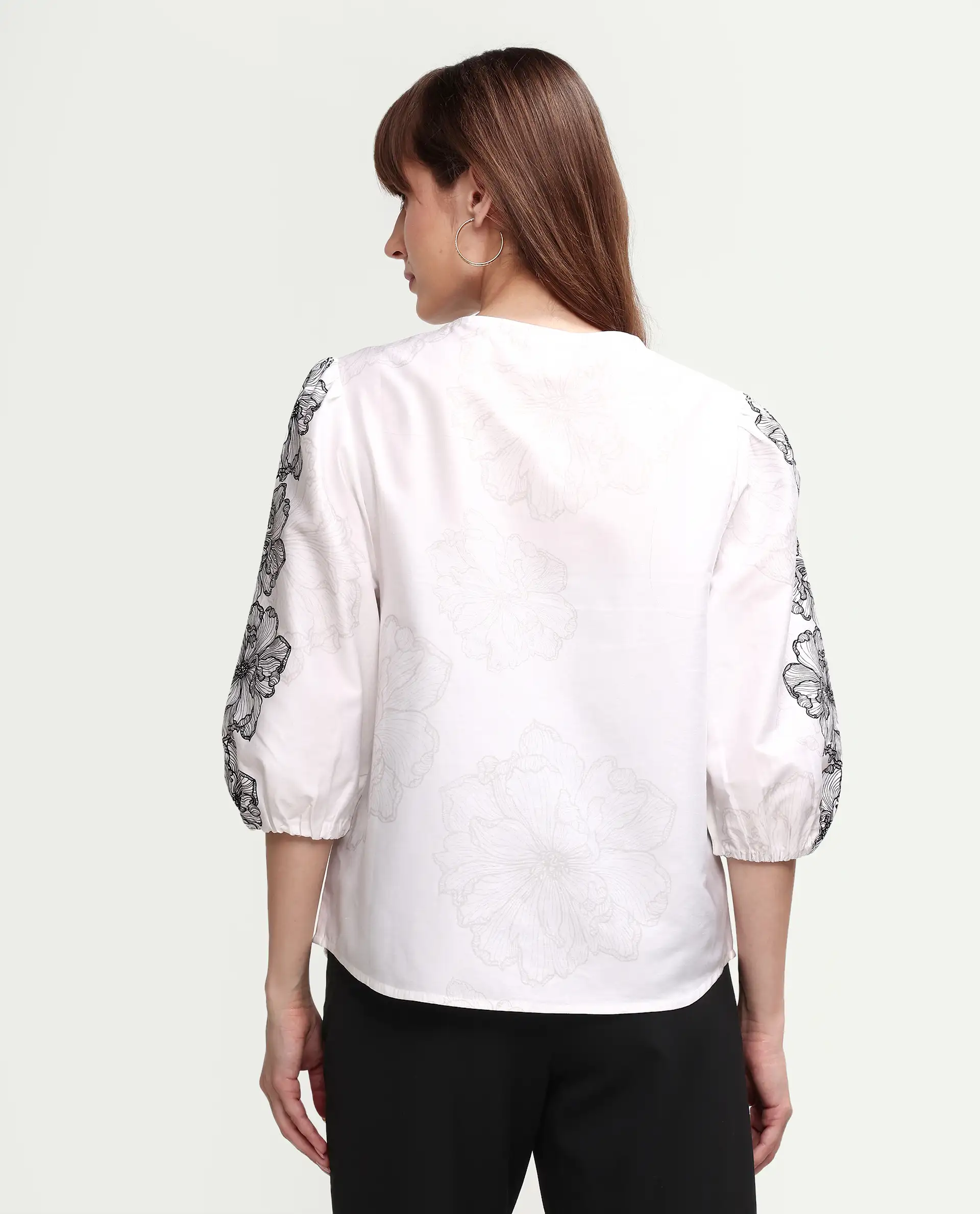 Rareism Women's Clov White Cotton 3/4Th Sleeve Regular Fit Floral Print Top - Image 7