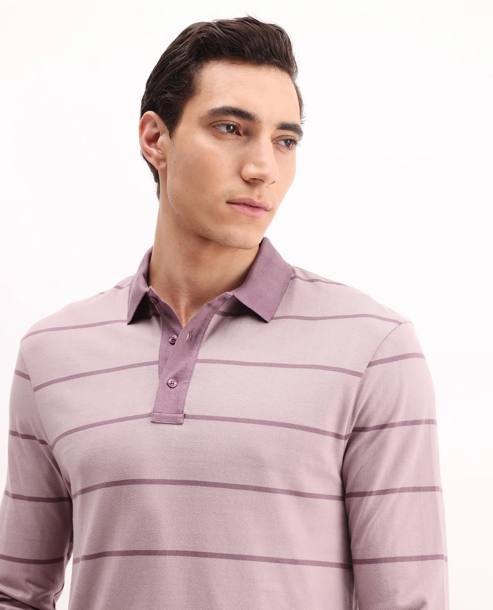 Rare Rabbit Men's Clove Dusky Pink Cotton Striped Print Regular Fit Full Sleeve Polo - Image 4