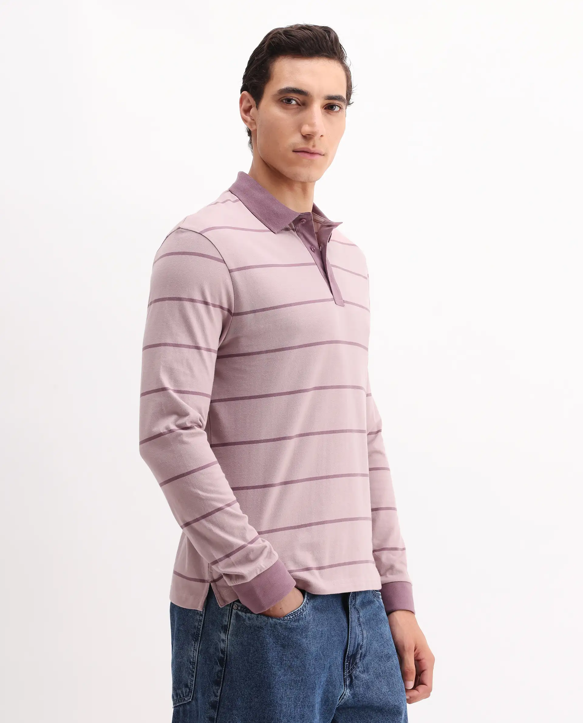 Rare Rabbit Men's Clove Dusky Pink Cotton Striped Print Regular Fit Full Sleeve Polo - Image 6