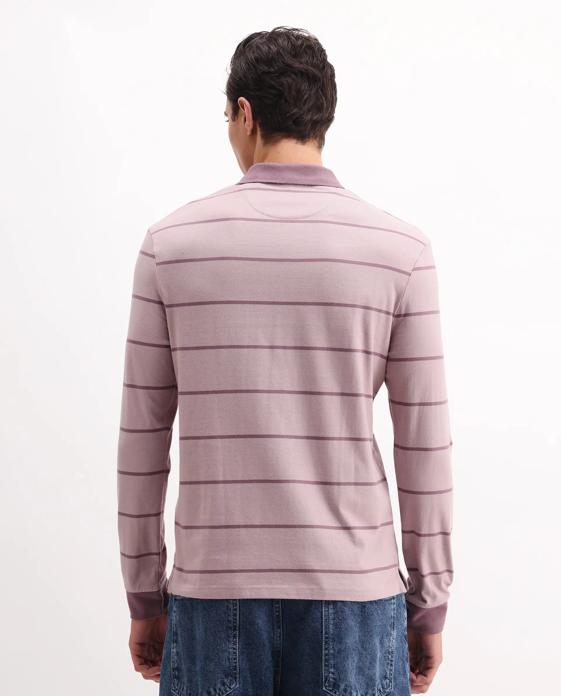 Rare Rabbit Men's Clove Dusky Pink Cotton Striped Print Regular Fit Full Sleeve Polo - Image 7
