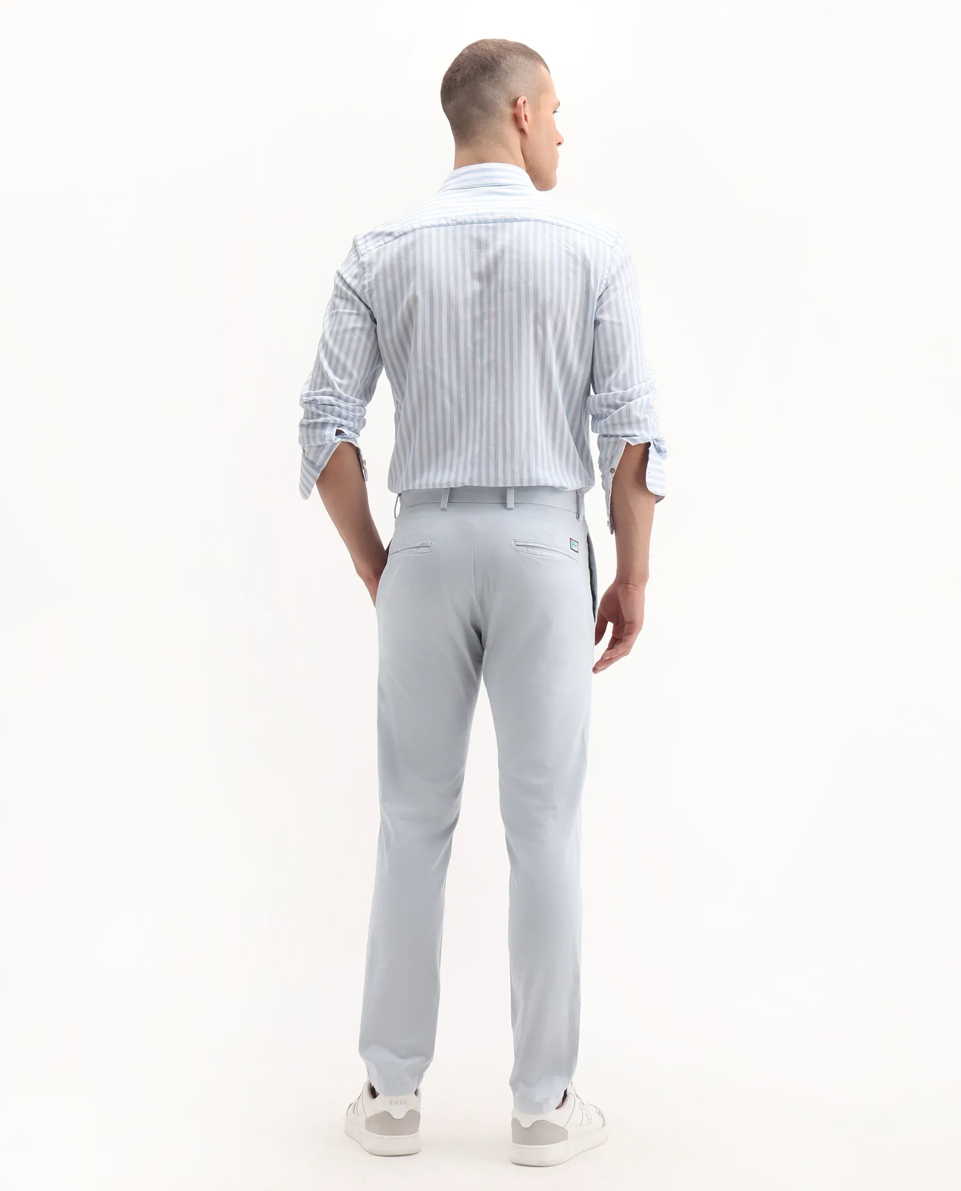 Rare Rabbit Men's Clovet Light Blue Cotton Plain Regular Fit Trouser - Image 8