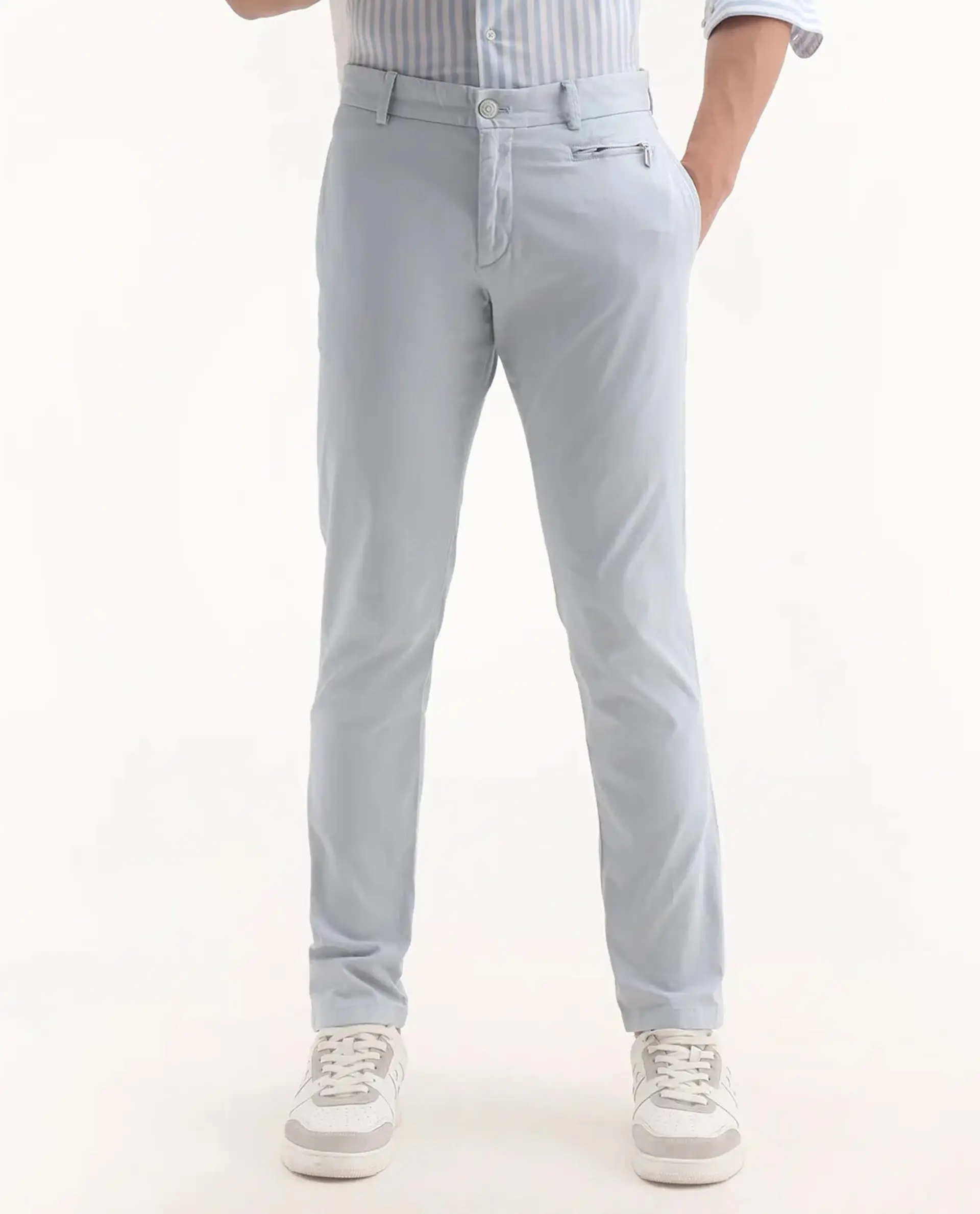 Rare Rabbit Men's Clovet Light Blue Cotton Plain Regular Fit Trouser - Image 9