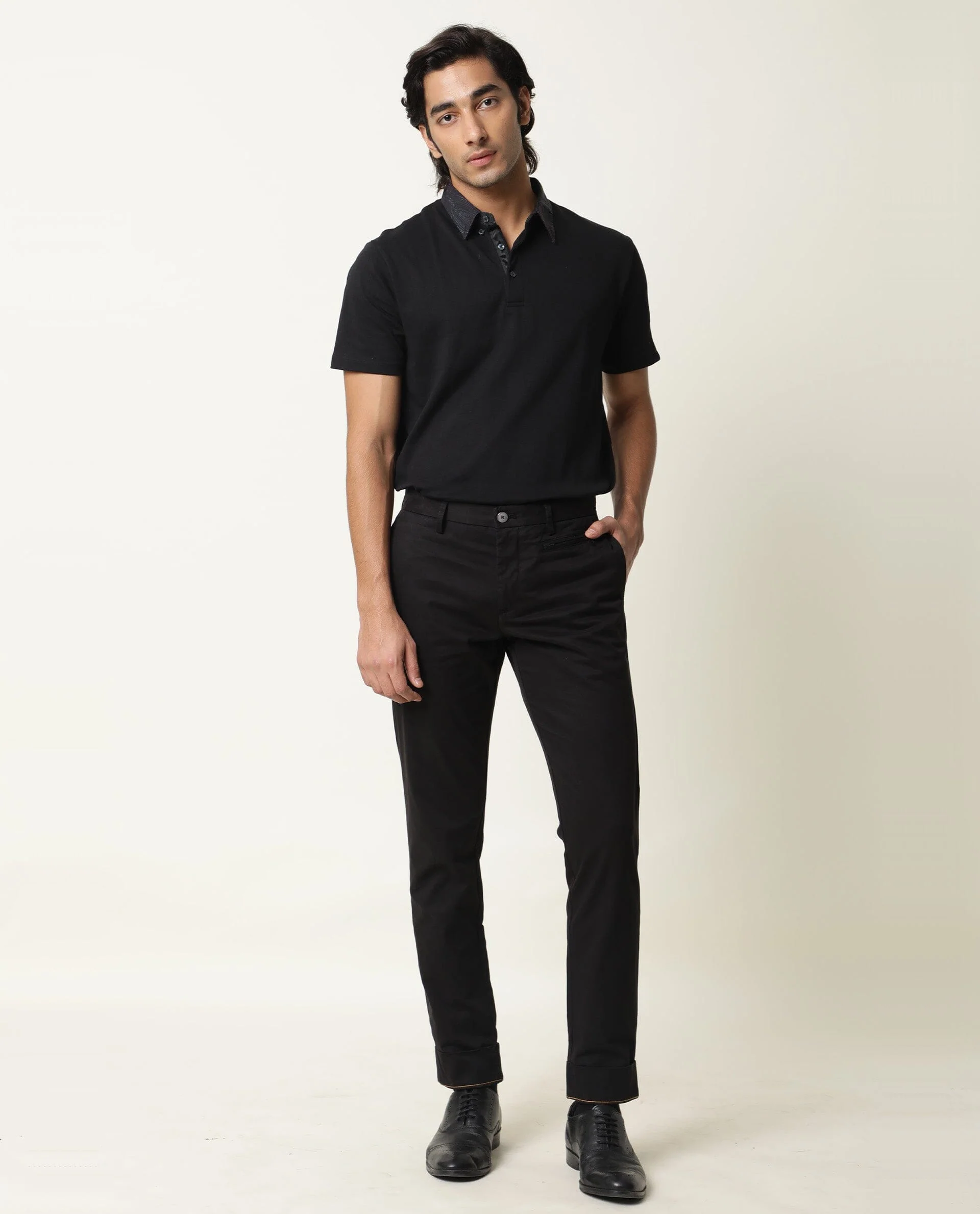 Rare Rabbit Men's Clovey Black Plain Regular Fit Trouser - Image 2