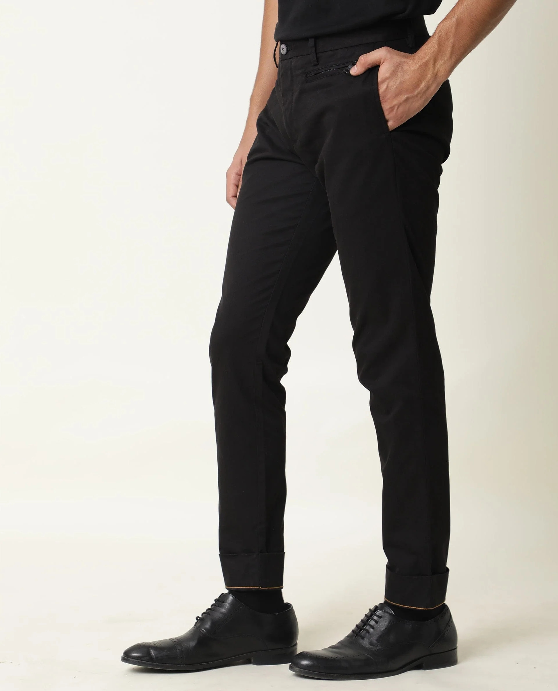 Rare Rabbit Men's Clovey Black Plain Regular Fit Trouser - Image 3
