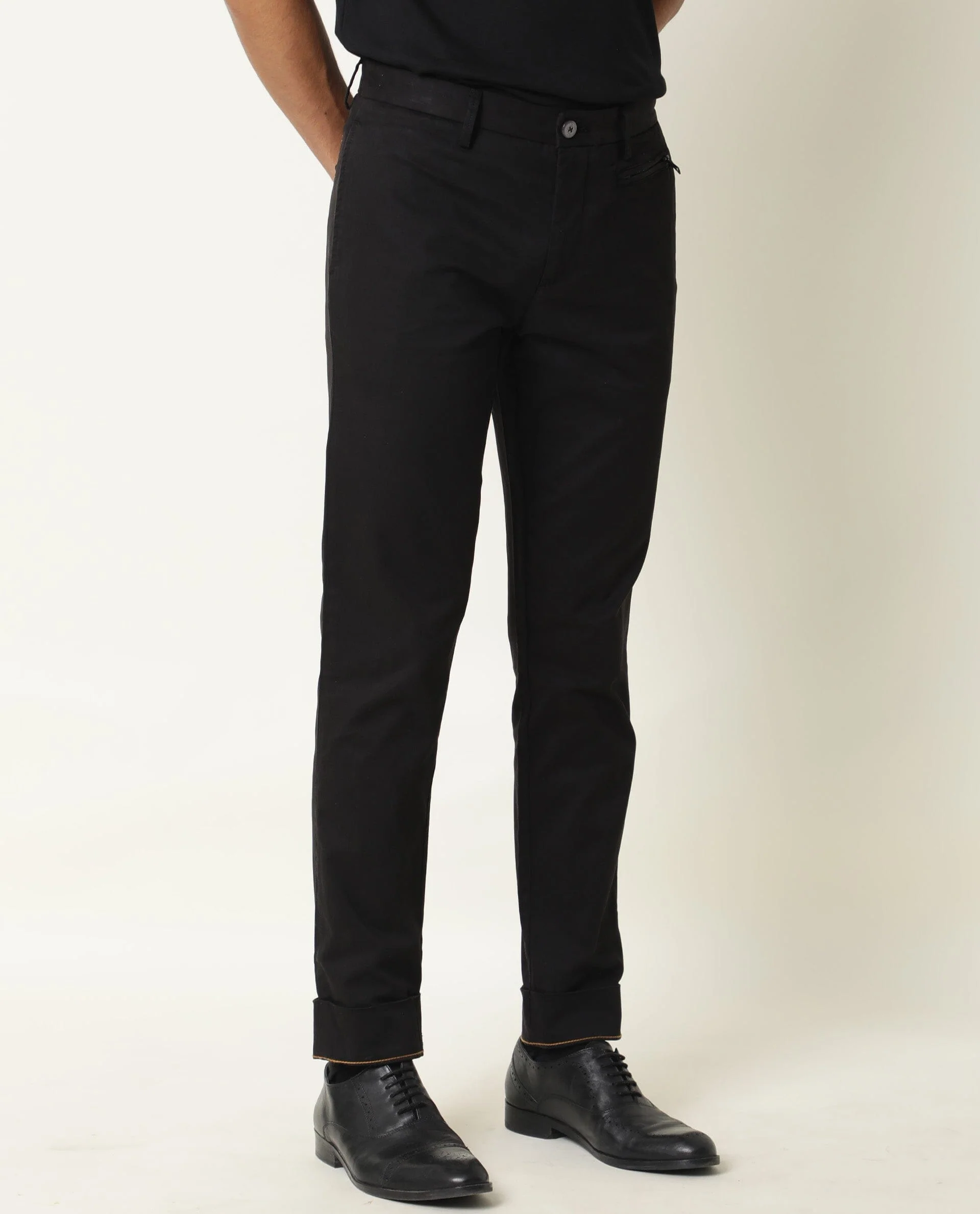 Rare Rabbit Men's Clovey Black Plain Regular Fit Trouser - Image 5