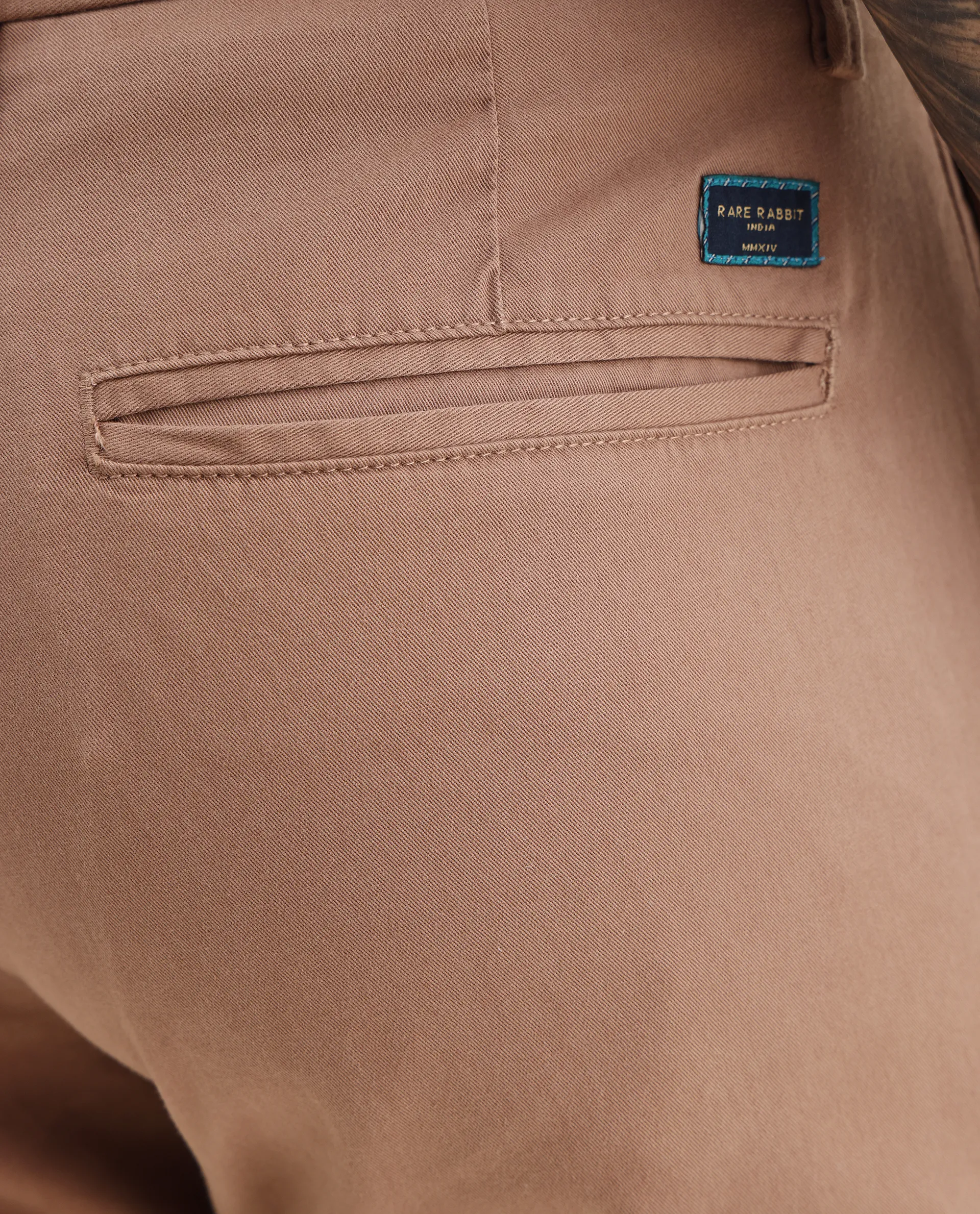 Rare Rabbit Men's Clovey Dark Peach Cotton Plain Regular Fit Trouser - Image 7