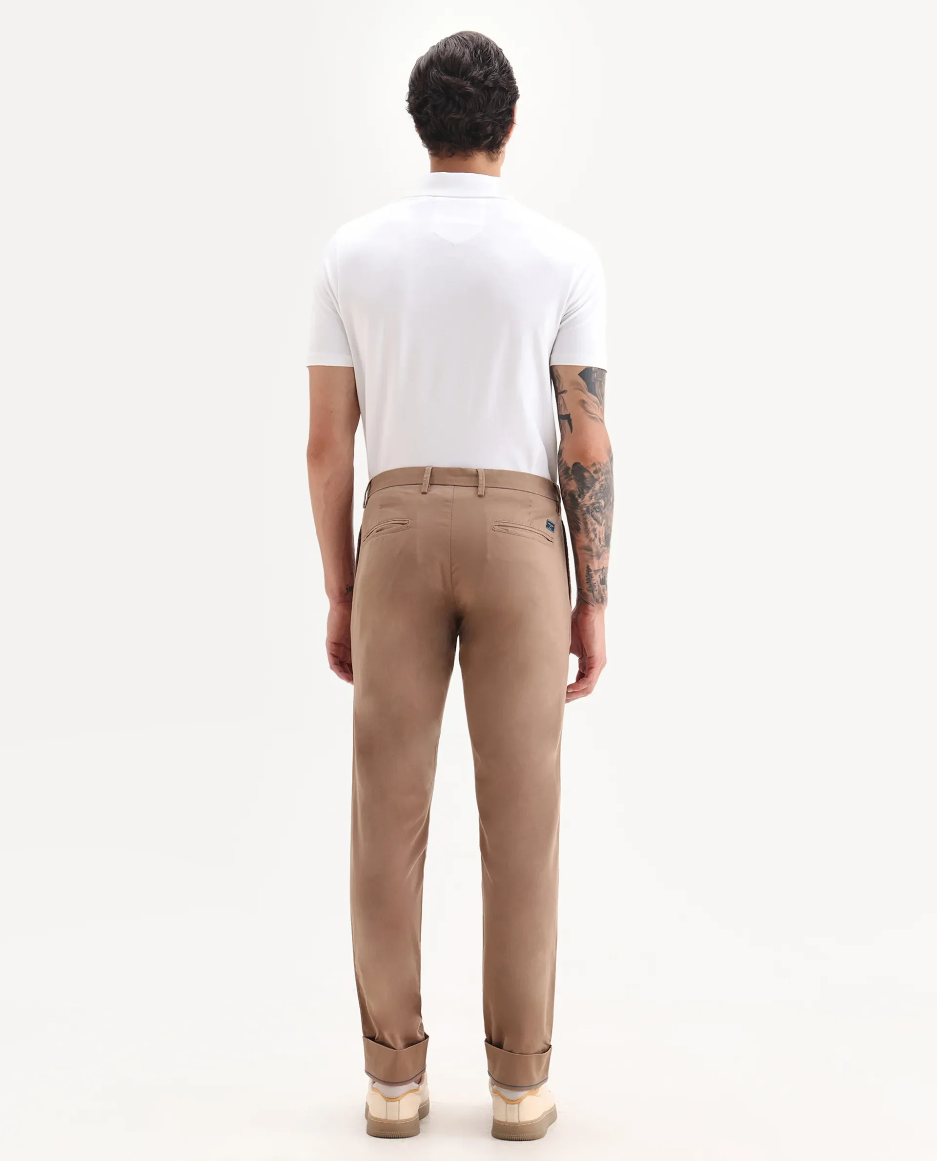Rare Rabbit Men's Clovey Dark Peach Cotton Plain Regular Fit Trouser - Image 8