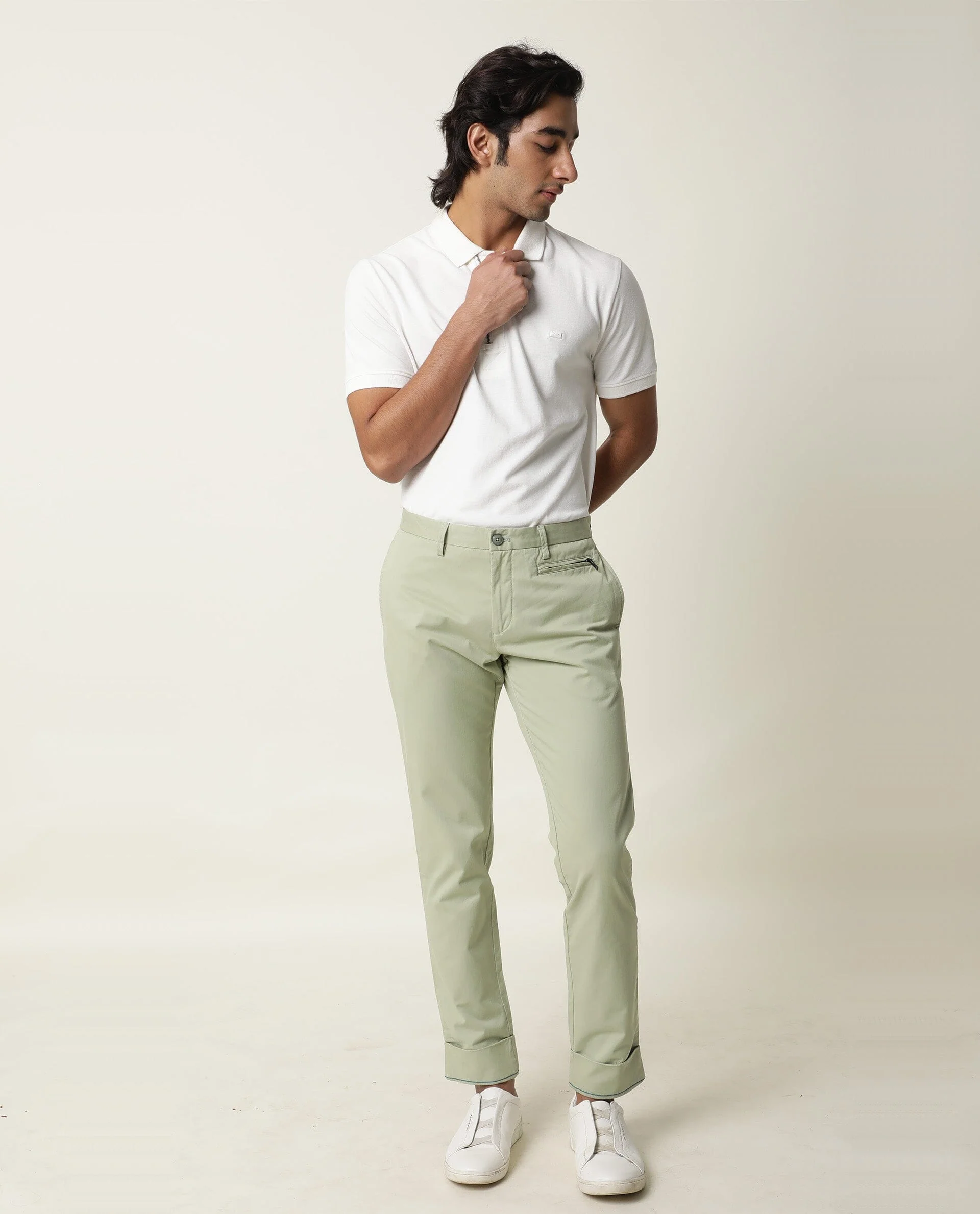 Rare Rabbit Men's Clovey Green Cotton Plain Slim Fit Trouser - Image 3