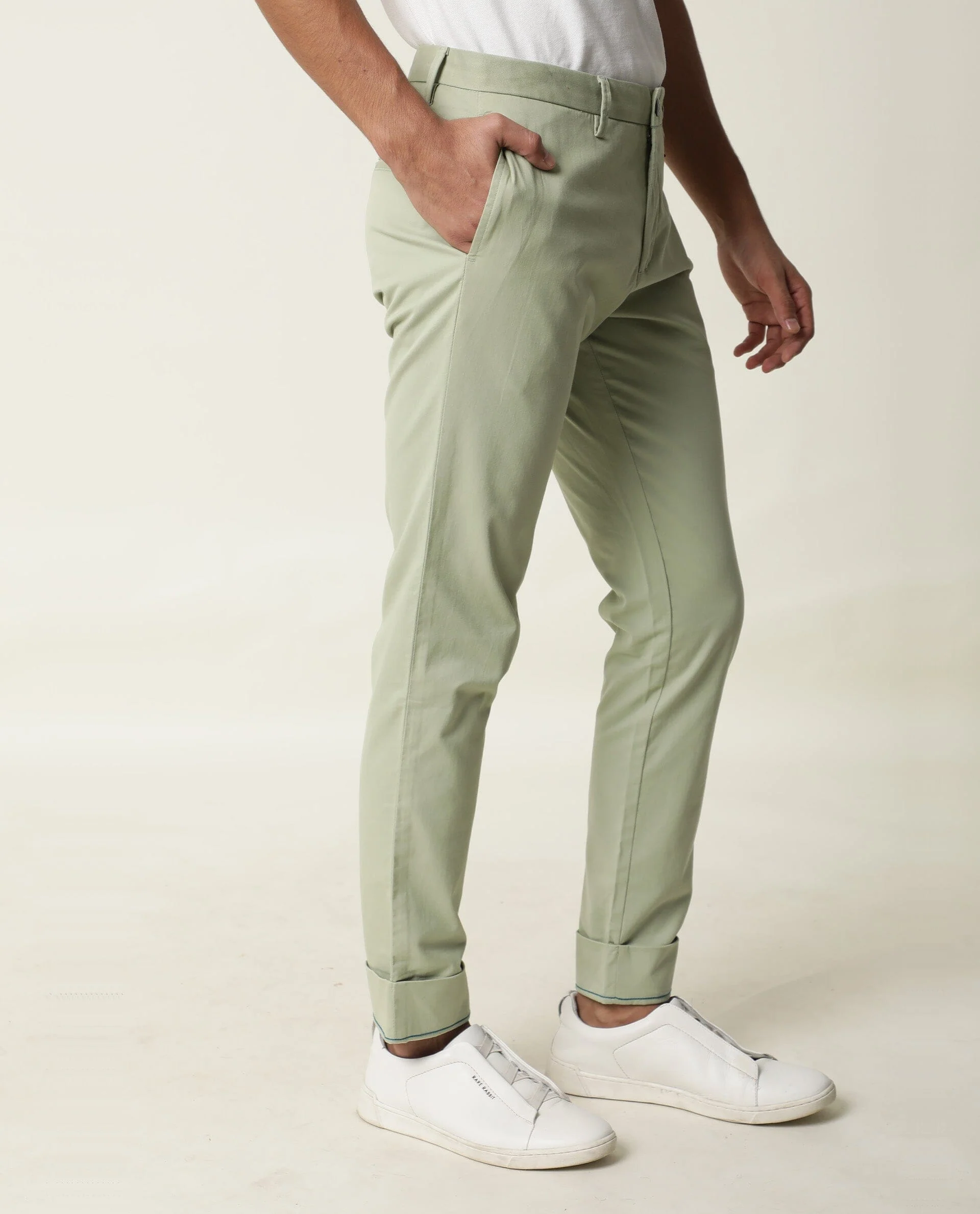 Rare Rabbit Men's Clovey Green Cotton Plain Slim Fit Trouser - Image 5