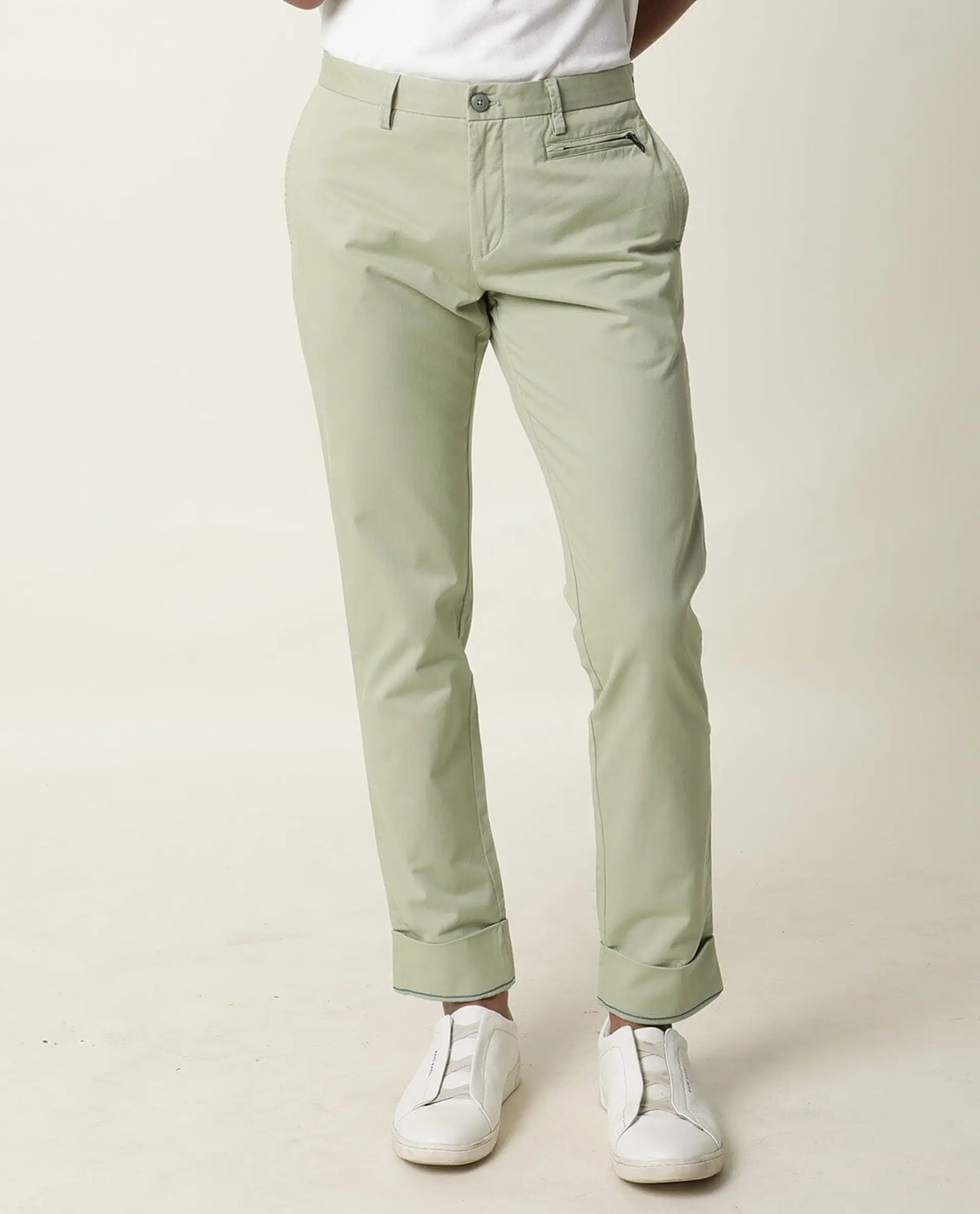 Rare Rabbit Men's Clovey Green Cotton Plain Slim Fit Trouser - Image 7