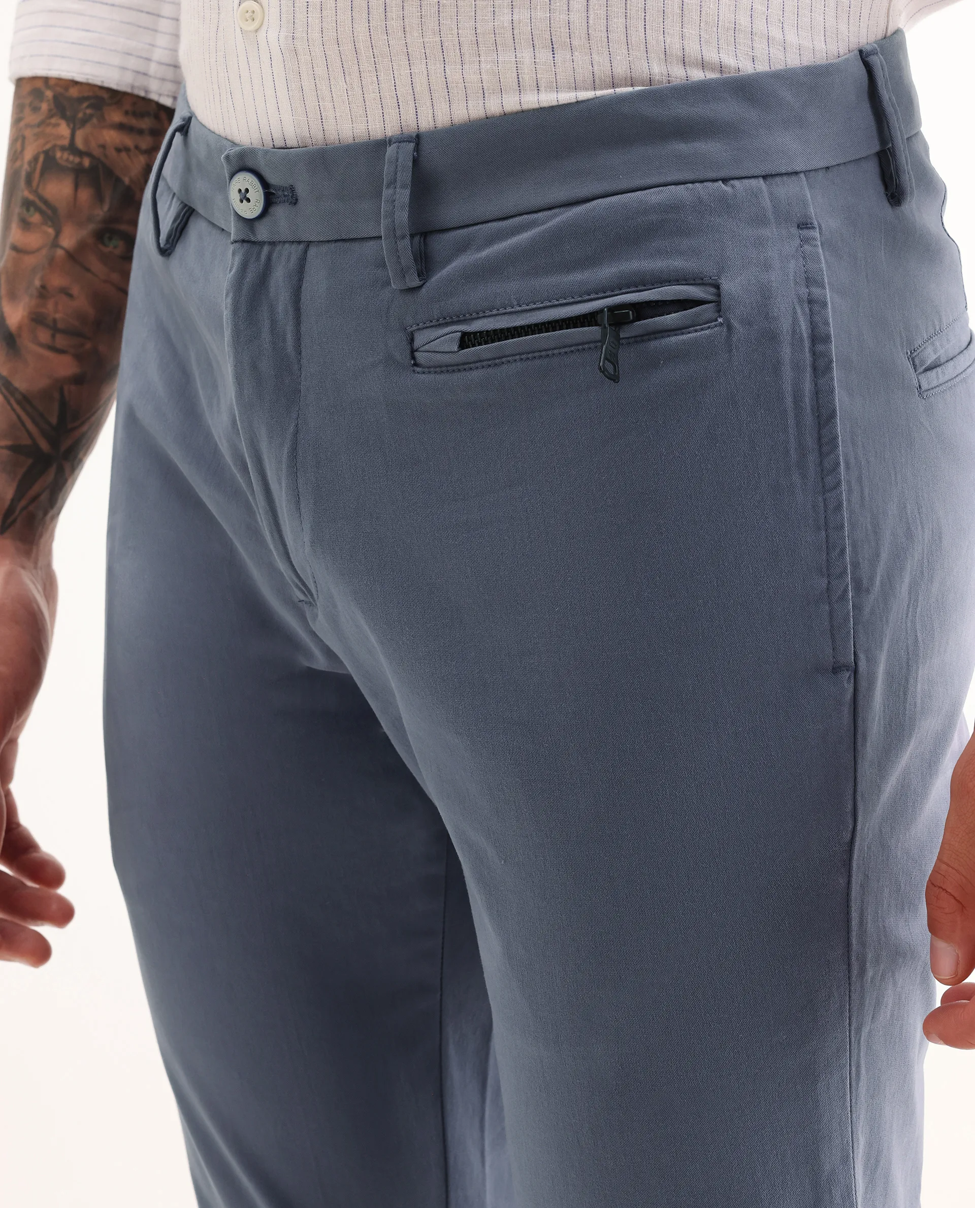 Rare Rabbit Men's Clovey Grey Cotton Plain Slim Fit Trouser - Image 3