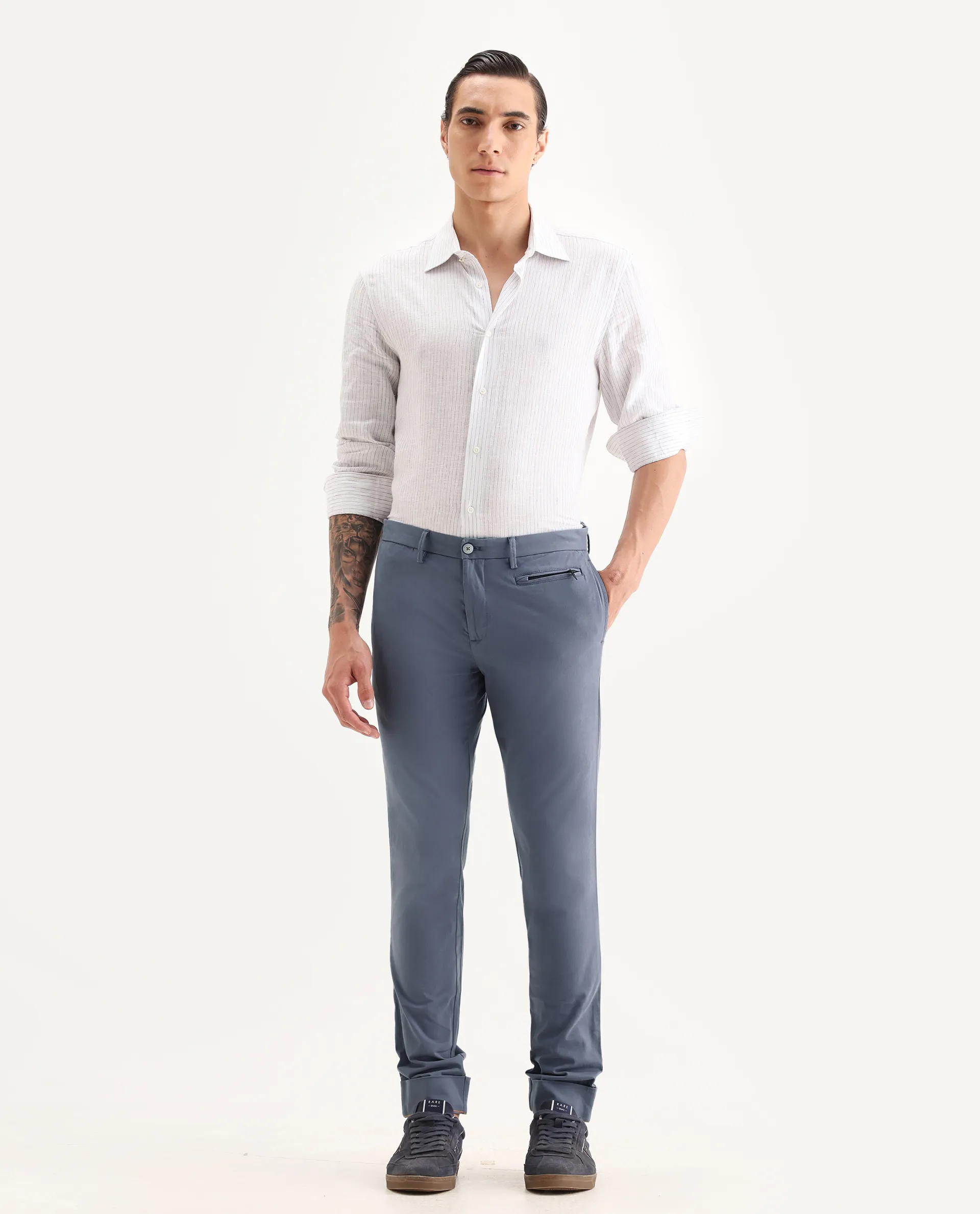Rare Rabbit Men's Clovey Grey Cotton Plain Slim Fit Trouser - Image 4