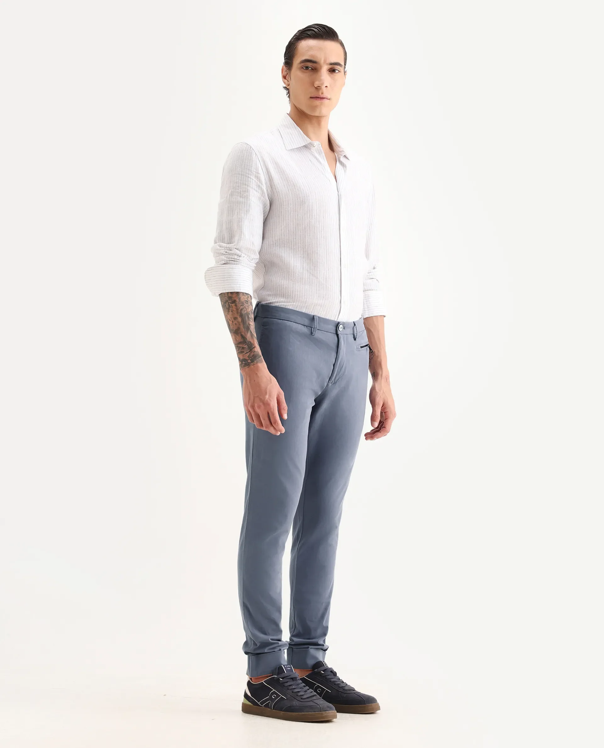 Rare Rabbit Men's Clovey Grey Cotton Plain Slim Fit Trouser - Image 6