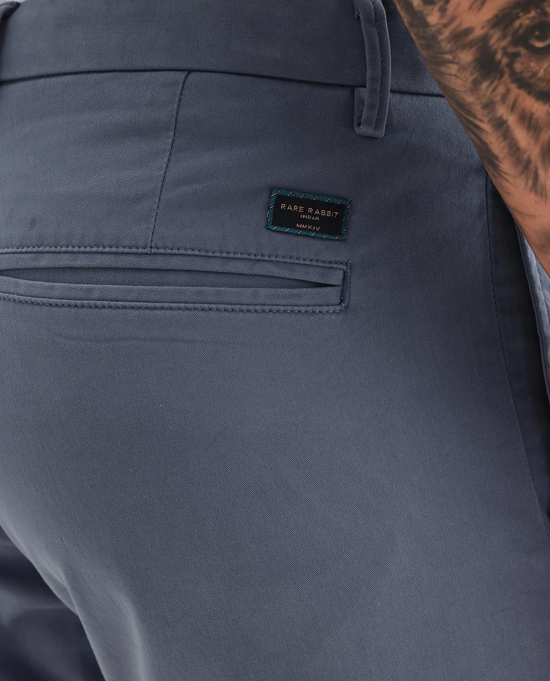 Rare Rabbit Men's Clovey Grey Cotton Plain Slim Fit Trouser - Image 7