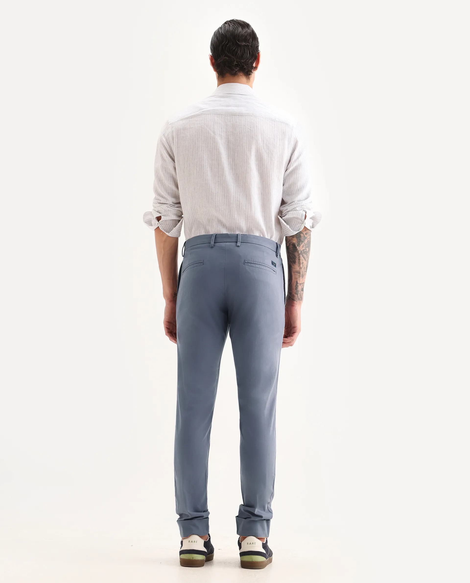Rare Rabbit Men's Clovey Grey Cotton Plain Slim Fit Trouser - Image 8