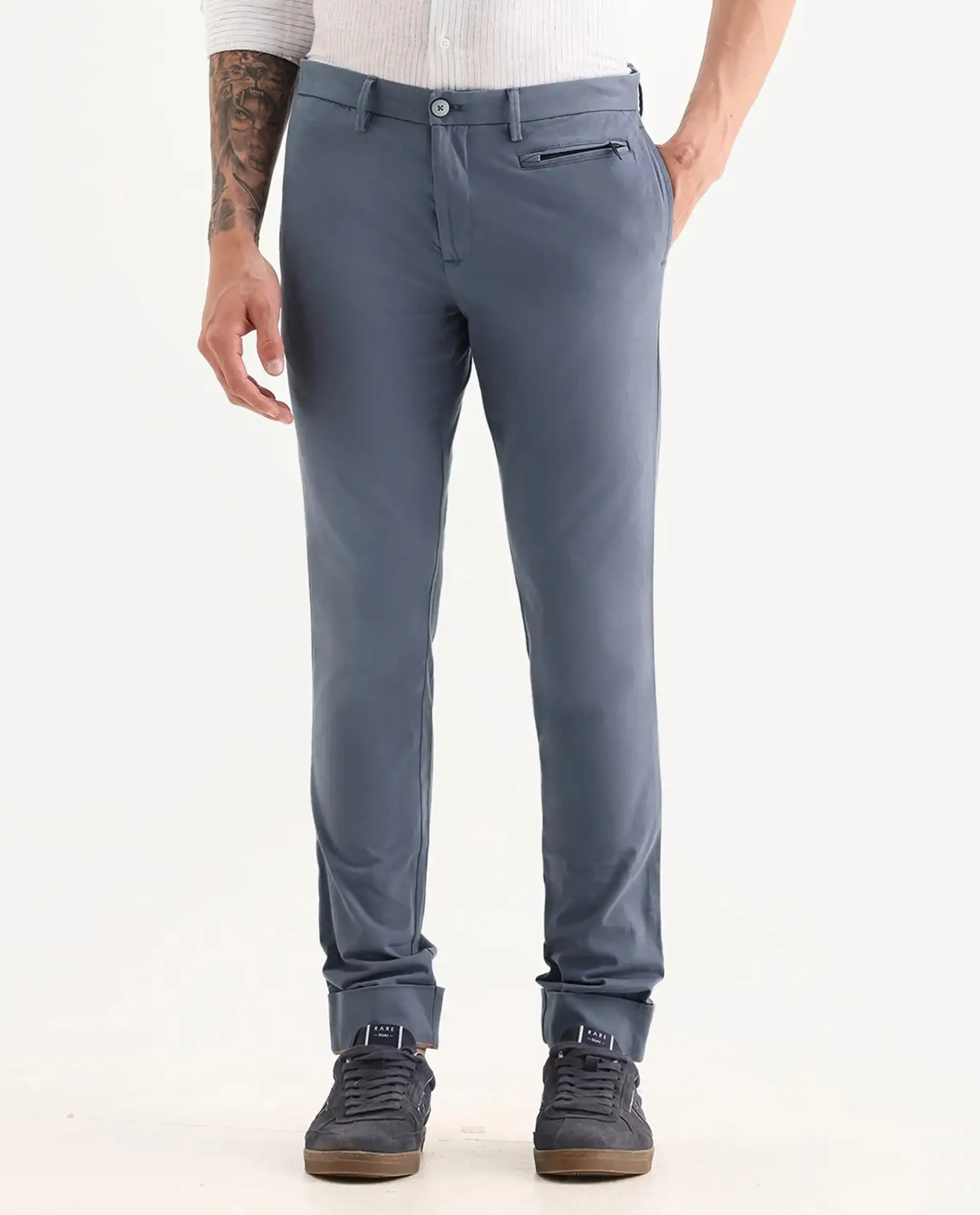 Rare Rabbit Men's Clovey Grey Cotton Plain Slim Fit Trouser - Image 9