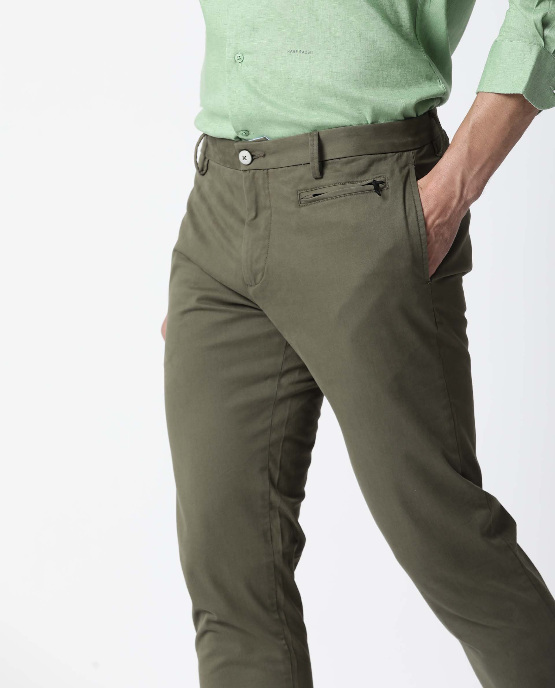 Rare Rabbit Men's Clovey Olive Cotton Slim Fit Trouser - Image 2