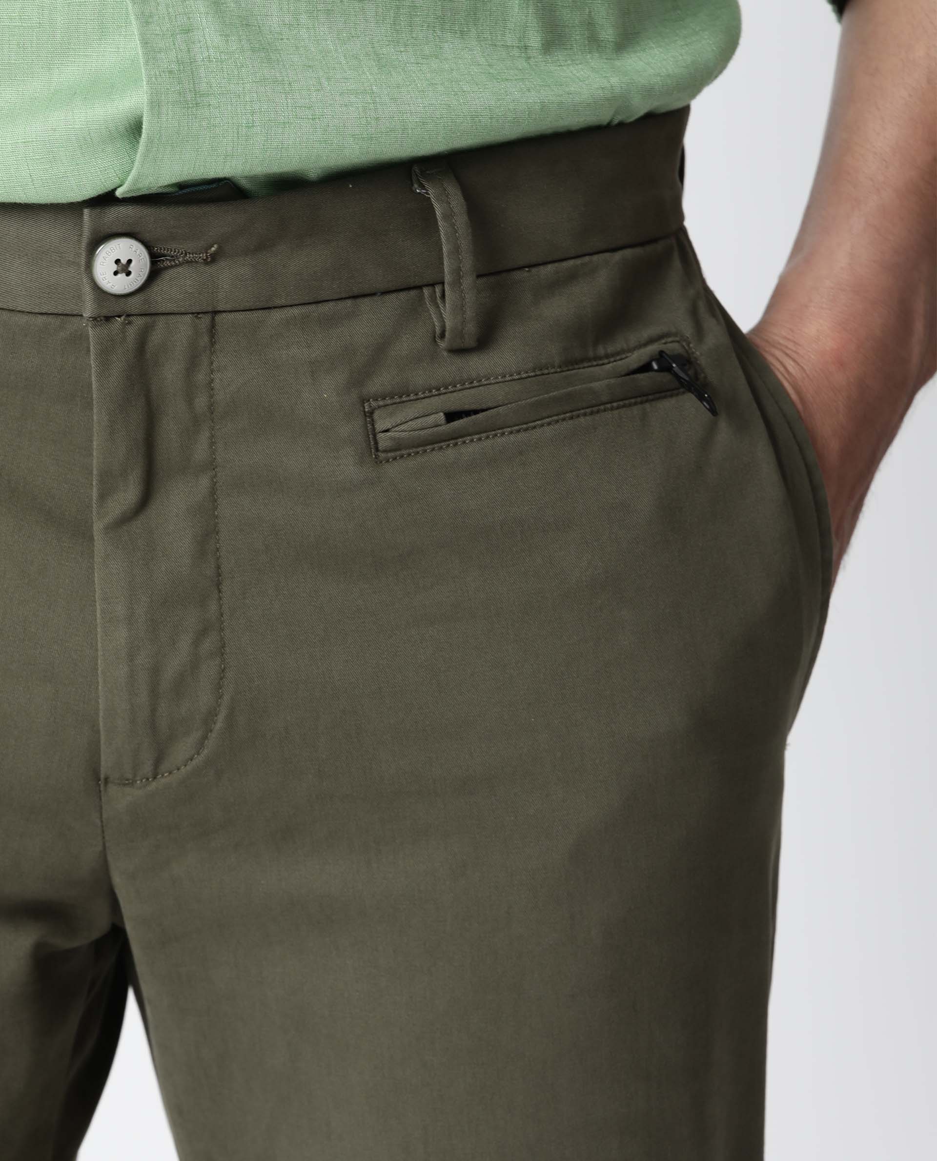 Rare Rabbit Men's Clovey Olive Cotton Slim Fit Trouser - Image 3