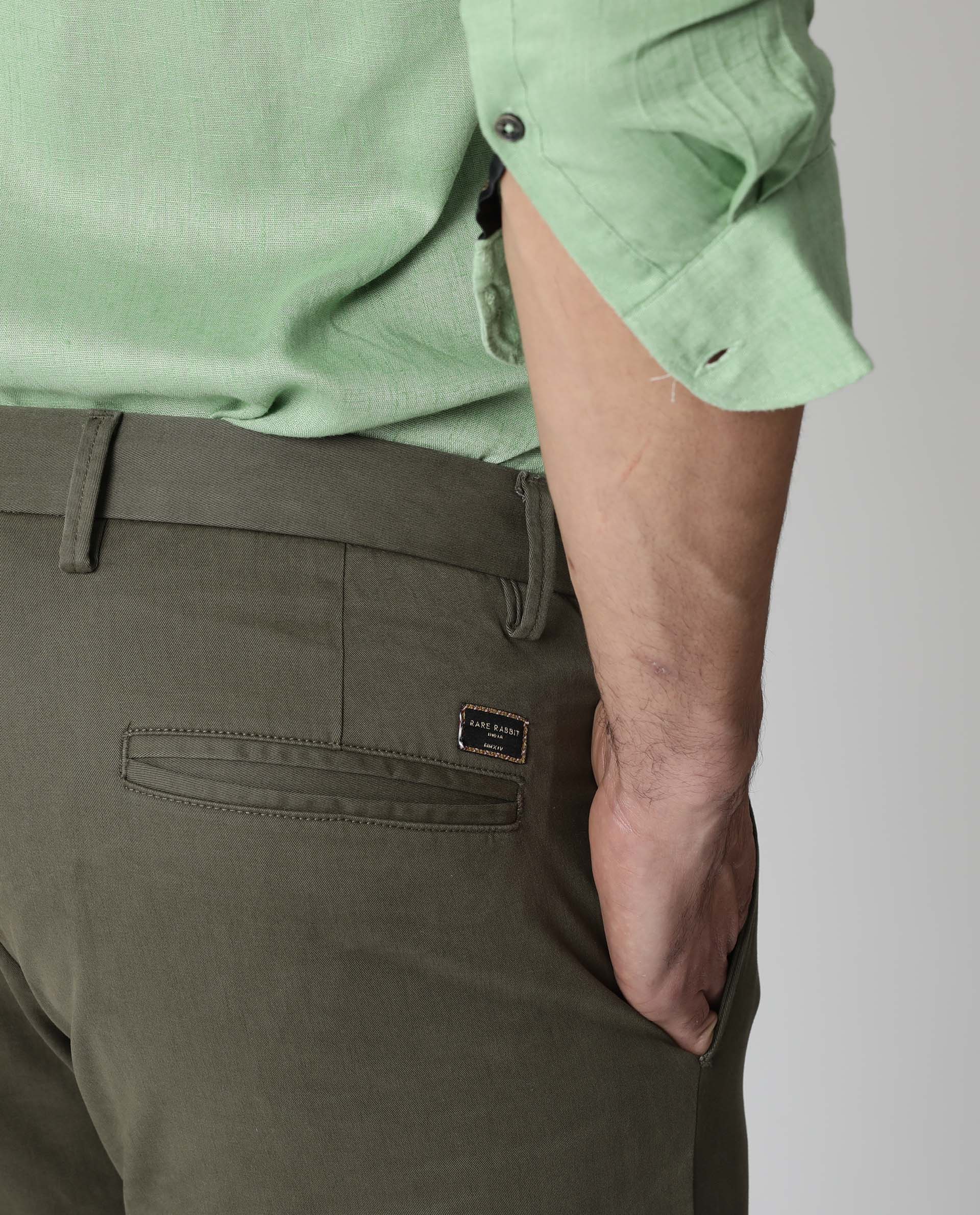 Rare Rabbit Men's Clovey Olive Cotton Slim Fit Trouser - Image 4