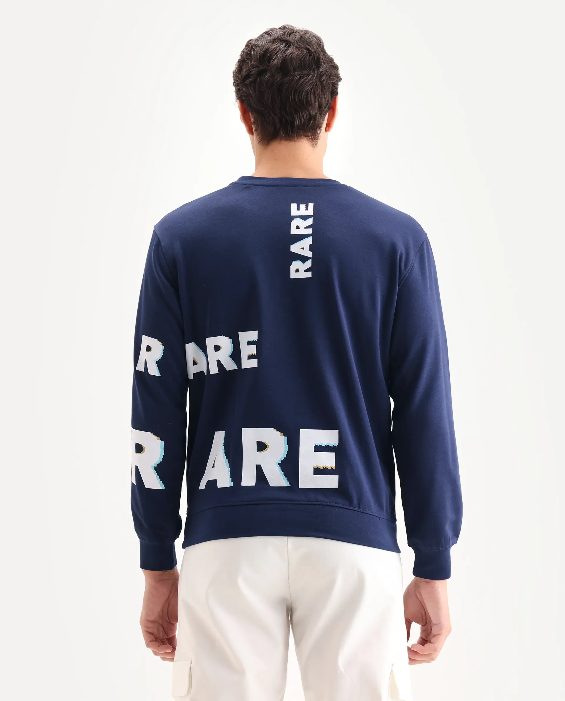 Rare Rabbit Men's Clovis Navy Cotton Monogram Print Regular Fit Full Sleeve Crew Neck Sweatshirt - Image 7