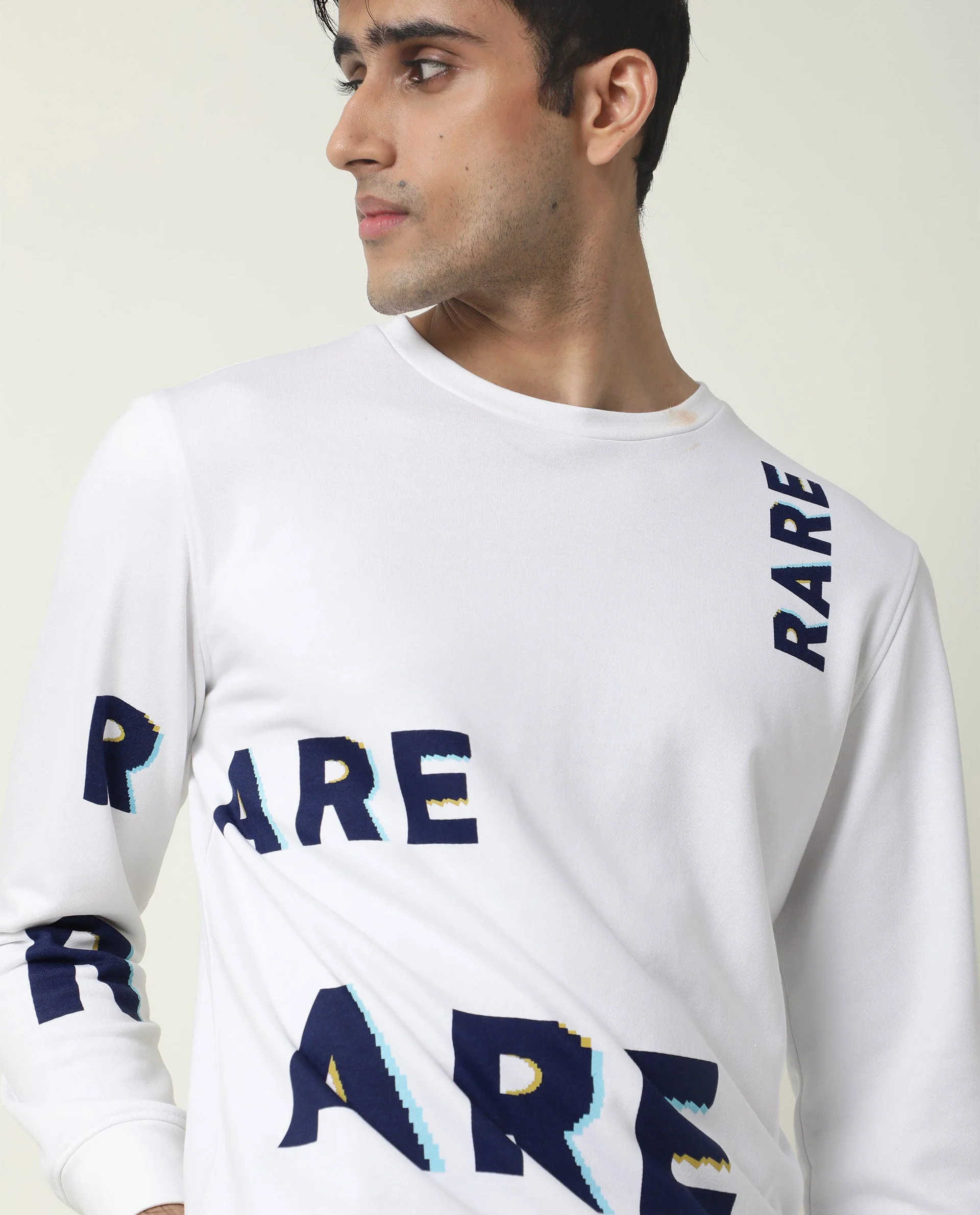 Rare Rabbit Men's Clovis White Cotton Monogram Print Slim Fit Full Sleeve Crew Neck Sweatshirt - Image 2