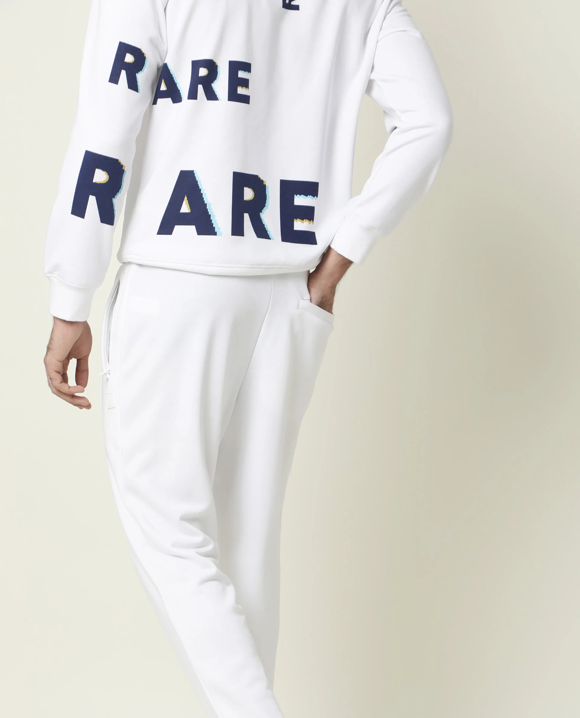 Rare Rabbit Men's Clovis White Cotton Monogram Print Slim Fit Full Sleeve Crew Neck Sweatshirt - Image 3