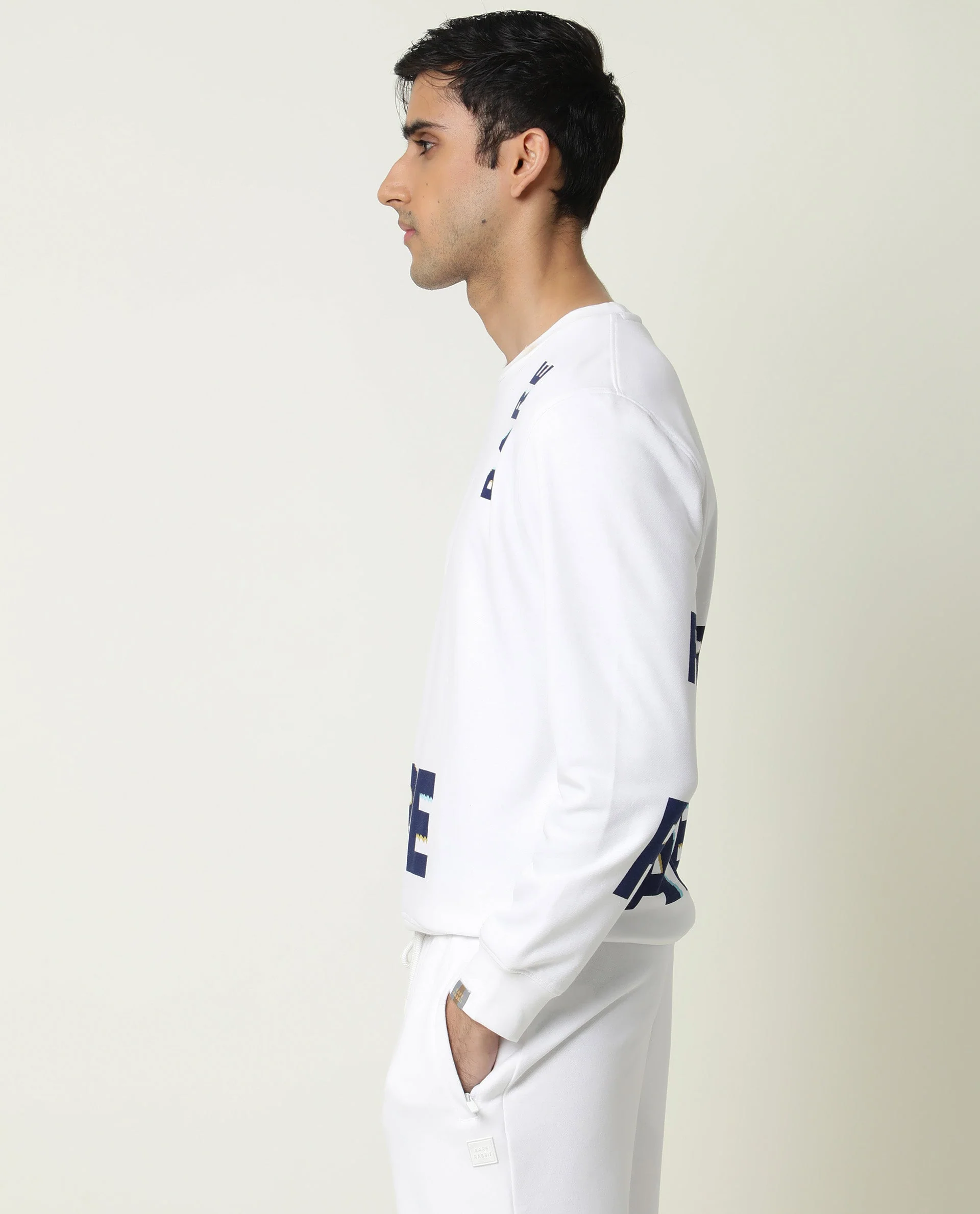 Rare Rabbit Men's Clovis White Cotton Monogram Print Slim Fit Full Sleeve Crew Neck Sweatshirt - Image 4