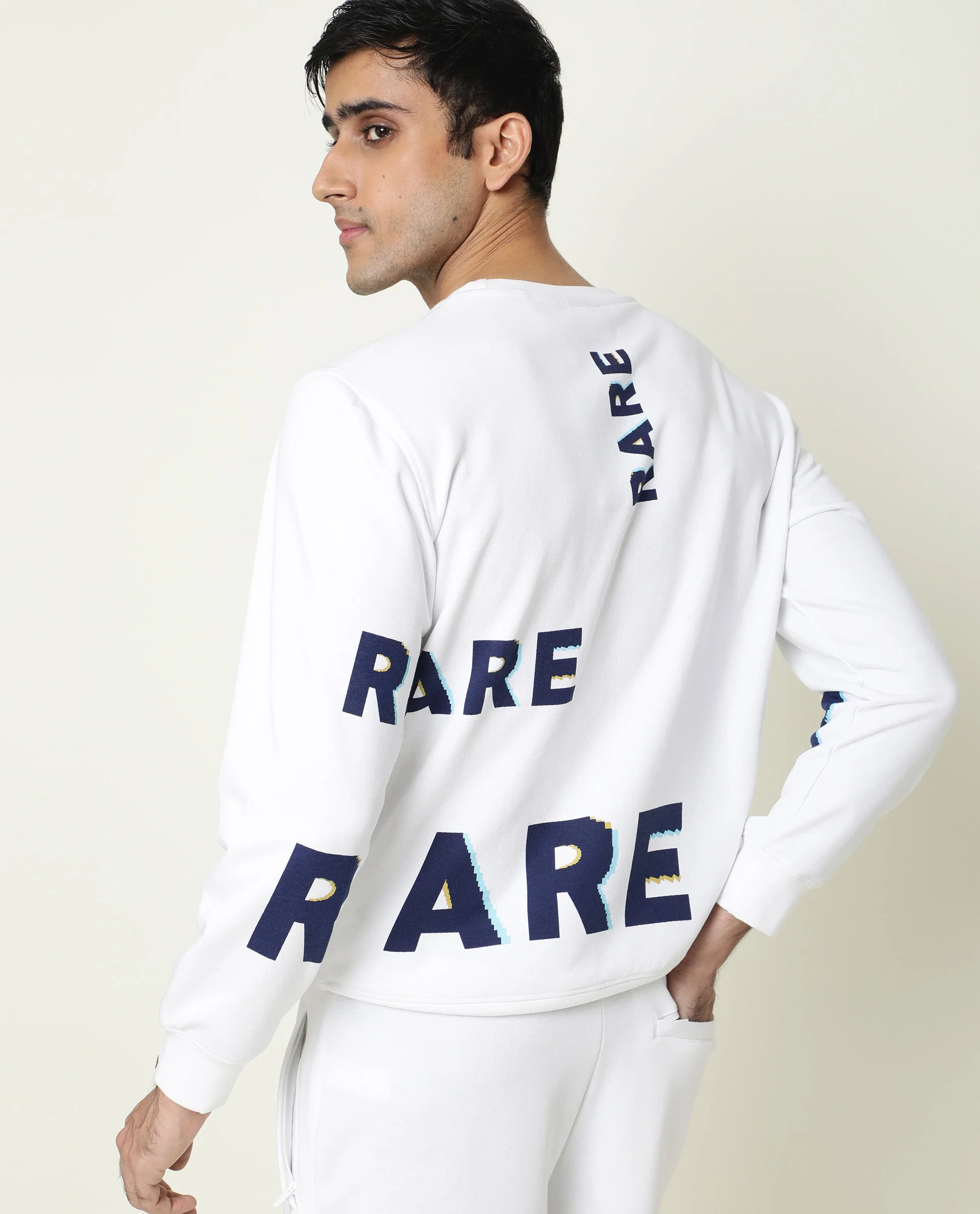 Rare Rabbit Men's Clovis White Cotton Monogram Print Slim Fit Full Sleeve Crew Neck Sweatshirt - Image 7