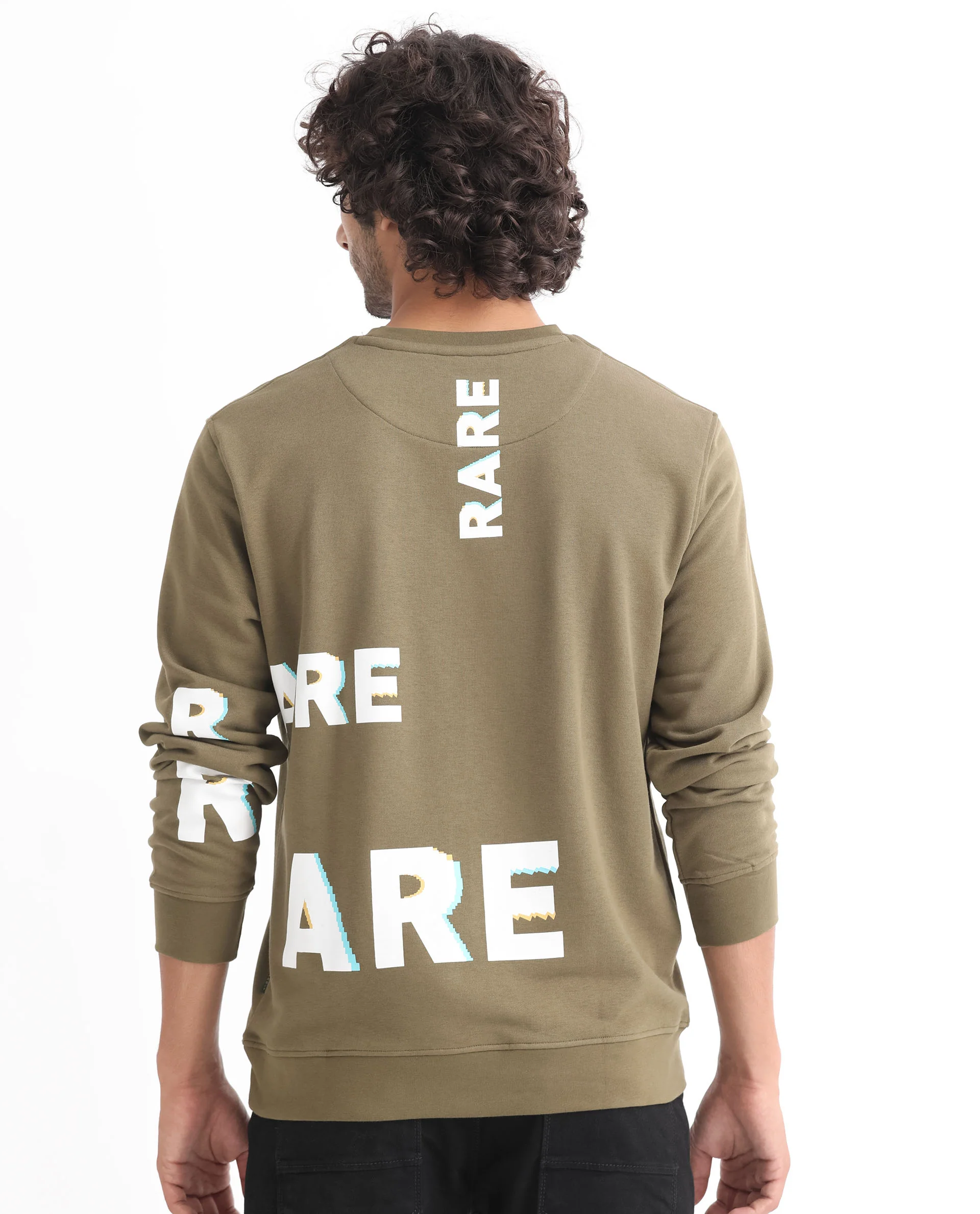 Rare Rabbit Men's Cloviss Olive Cotton Monogram Print Regular Fit Full Sleeve Crew Neck Sweatshirt - Image 9