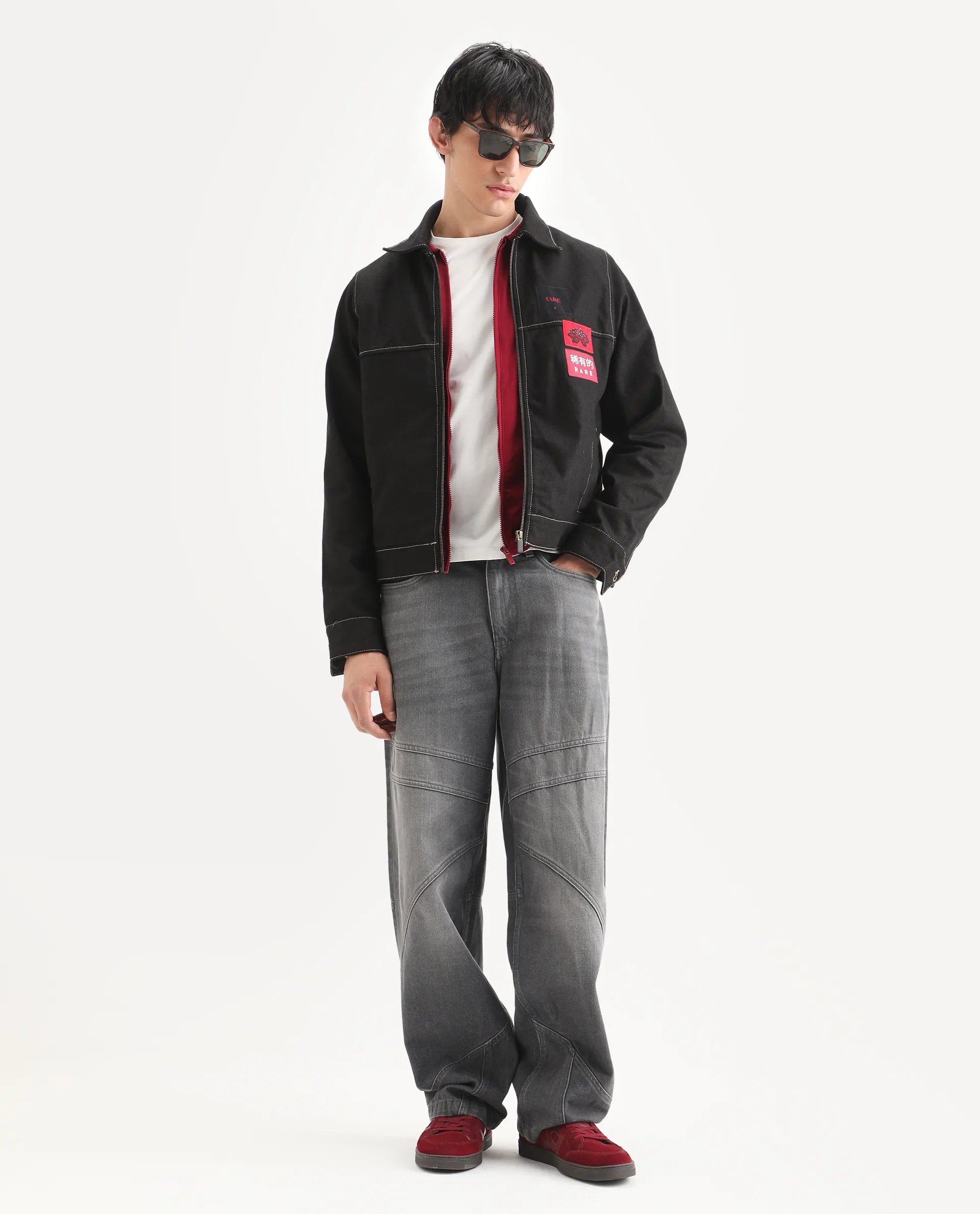 Rare Rabbit Men's Clovix Black Cotton Label Print Regular Fit Full Sleeve Spread Collar Jacket - Image 2