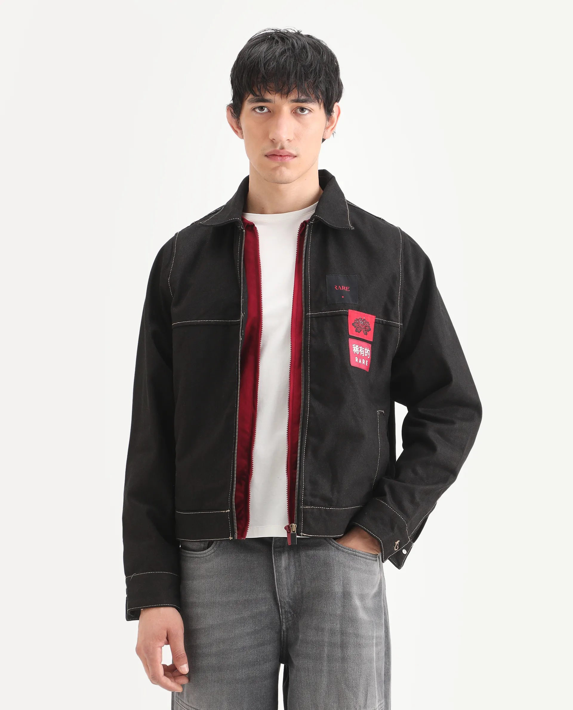 Rare Rabbit Men's Clovix Black Cotton Label Print Regular Fit Full Sleeve Spread Collar Jacket - Image 3