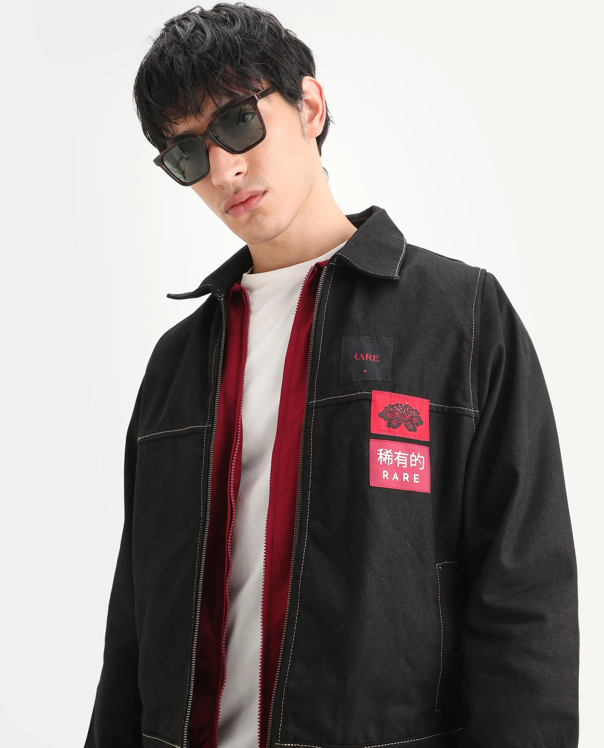 Rare Rabbit Men's Clovix Black Cotton Label Print Regular Fit Full Sleeve Spread Collar Jacket - Image 4