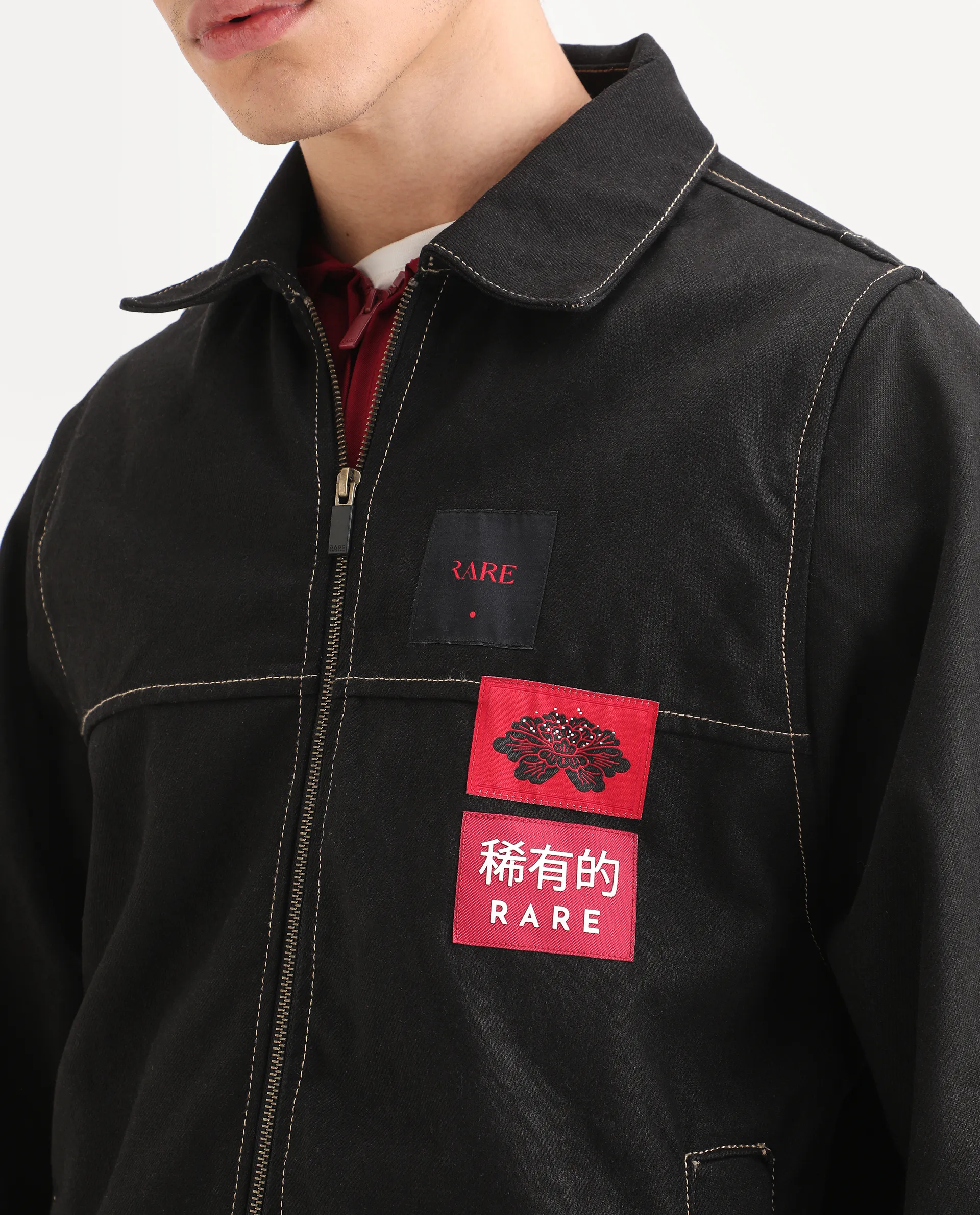 Rare Rabbit Men's Clovix Black Cotton Label Print Regular Fit Full Sleeve Spread Collar Jacket - Image 5