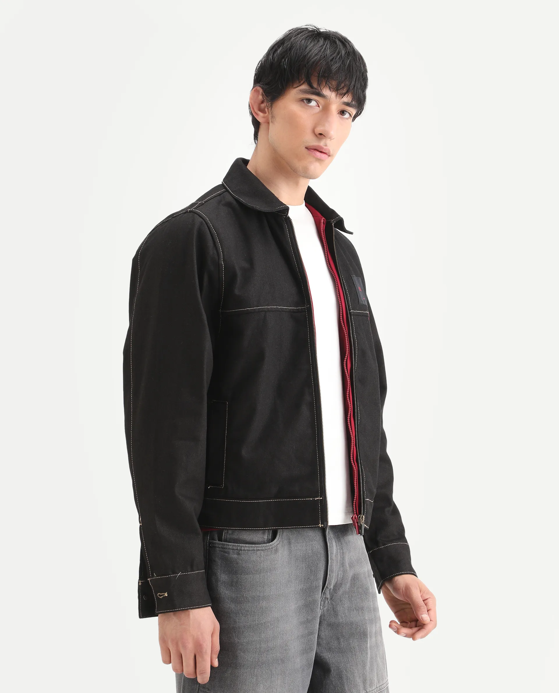 Rare Rabbit Men's Clovix Black Cotton Label Print Regular Fit Full Sleeve Spread Collar Jacket - Image 8