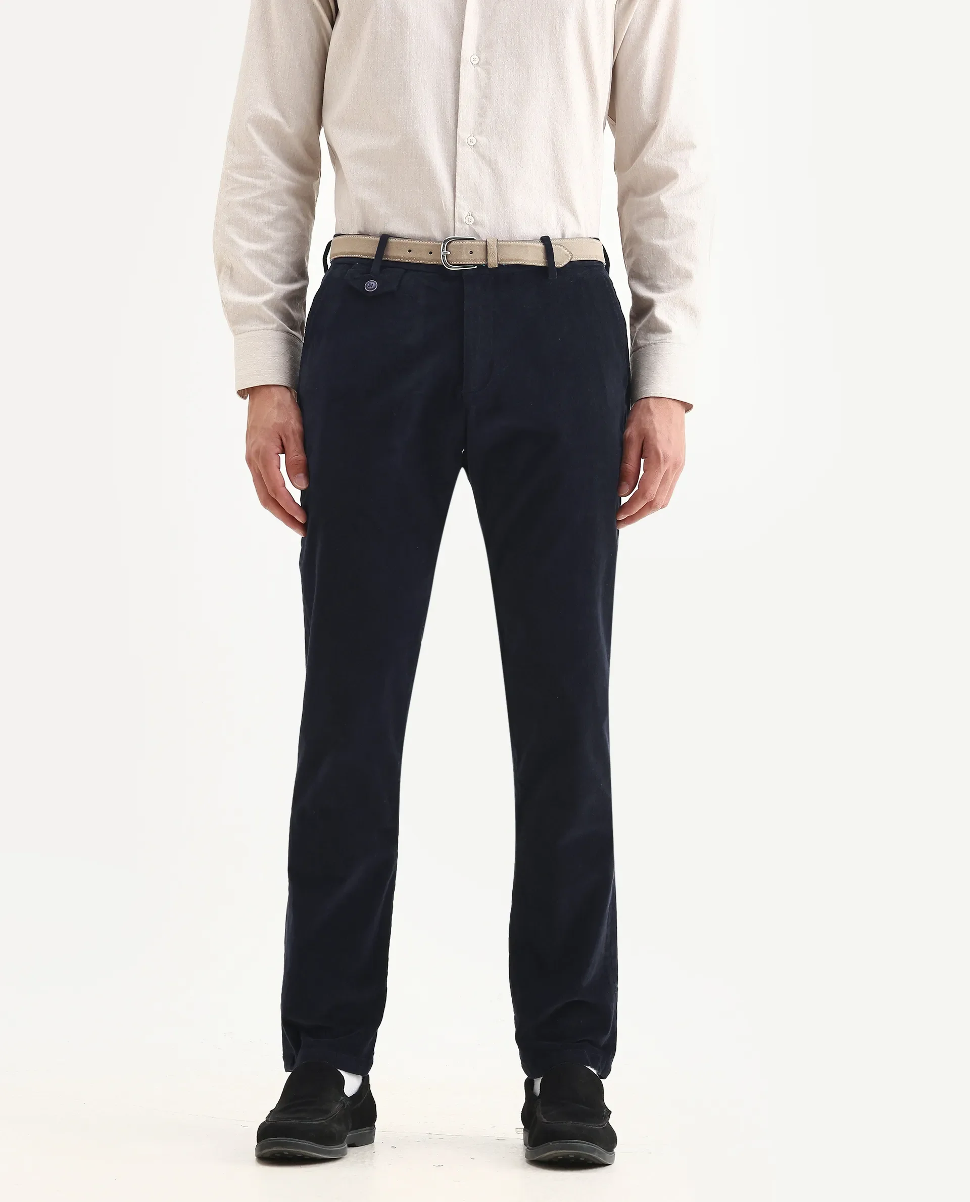 Rare Rabbit Men's Cloy Navy Cotton Plain Regular Fit Trouser - Image 2