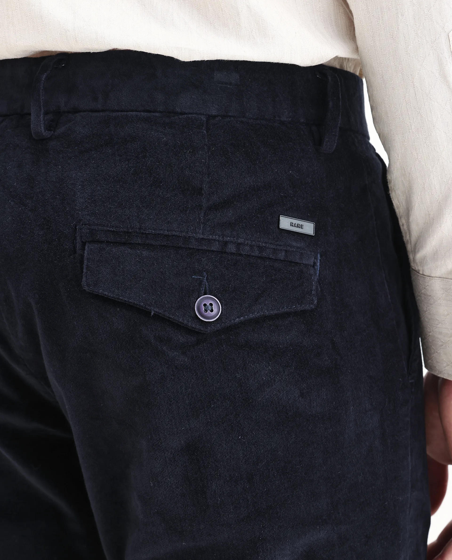 Rare Rabbit Men's Cloy Navy Cotton Plain Regular Fit Trouser - Image 5
