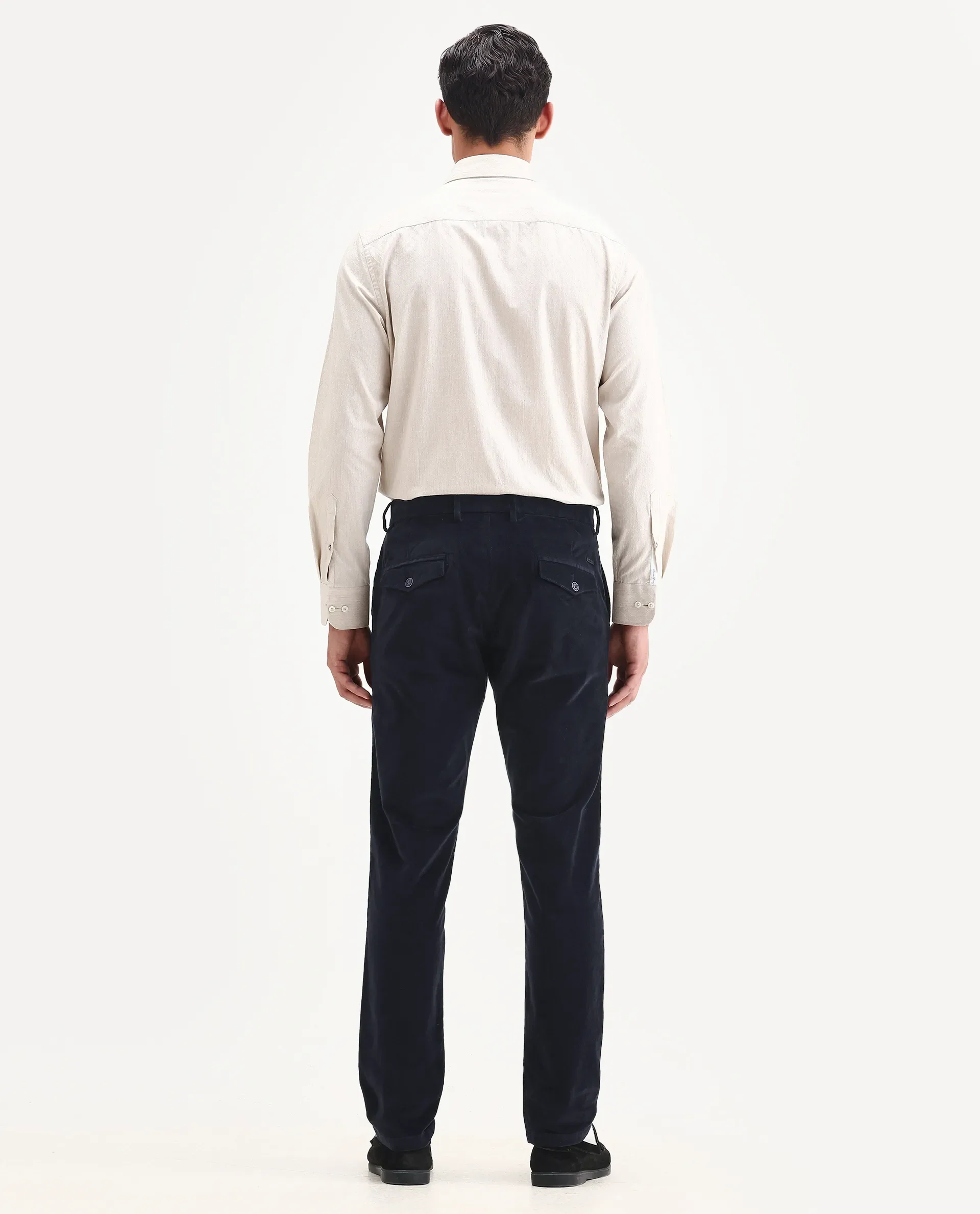 Rare Rabbit Men's Cloy Navy Cotton Plain Regular Fit Trouser - Image 8