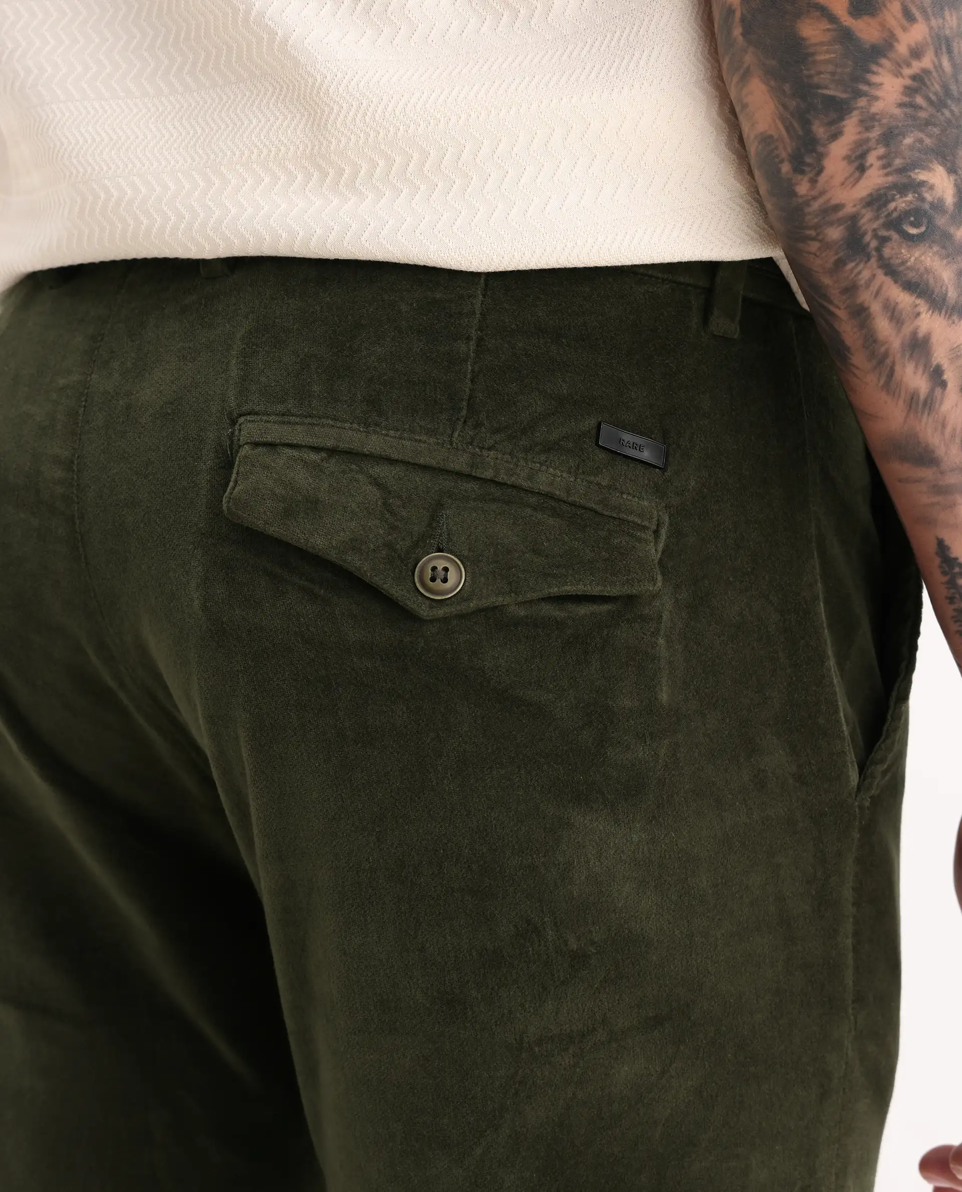 Rare Rabbit Men's Cloy Olive Cotton Plain Regular Fit Trouser - Image 6