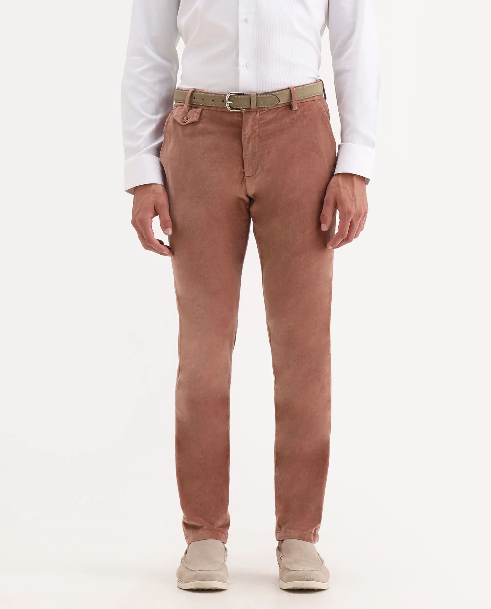 Rare Rabbit Men's Cloy Pink Velvet Plain Regular Fit Trouser - Image 2