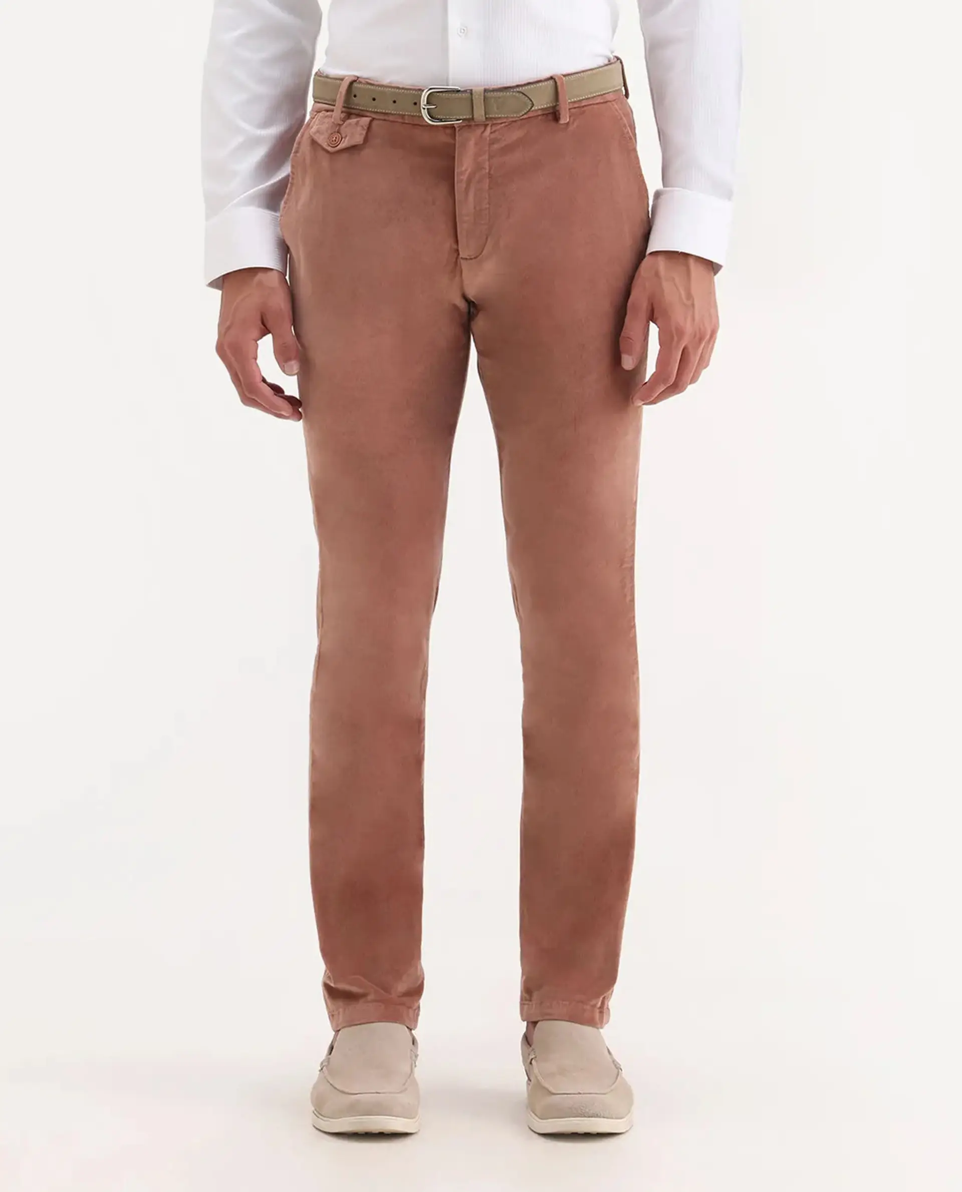 Rare Rabbit Men's Cloy Pink Velvet Plain Regular Fit Trouser - Image 9