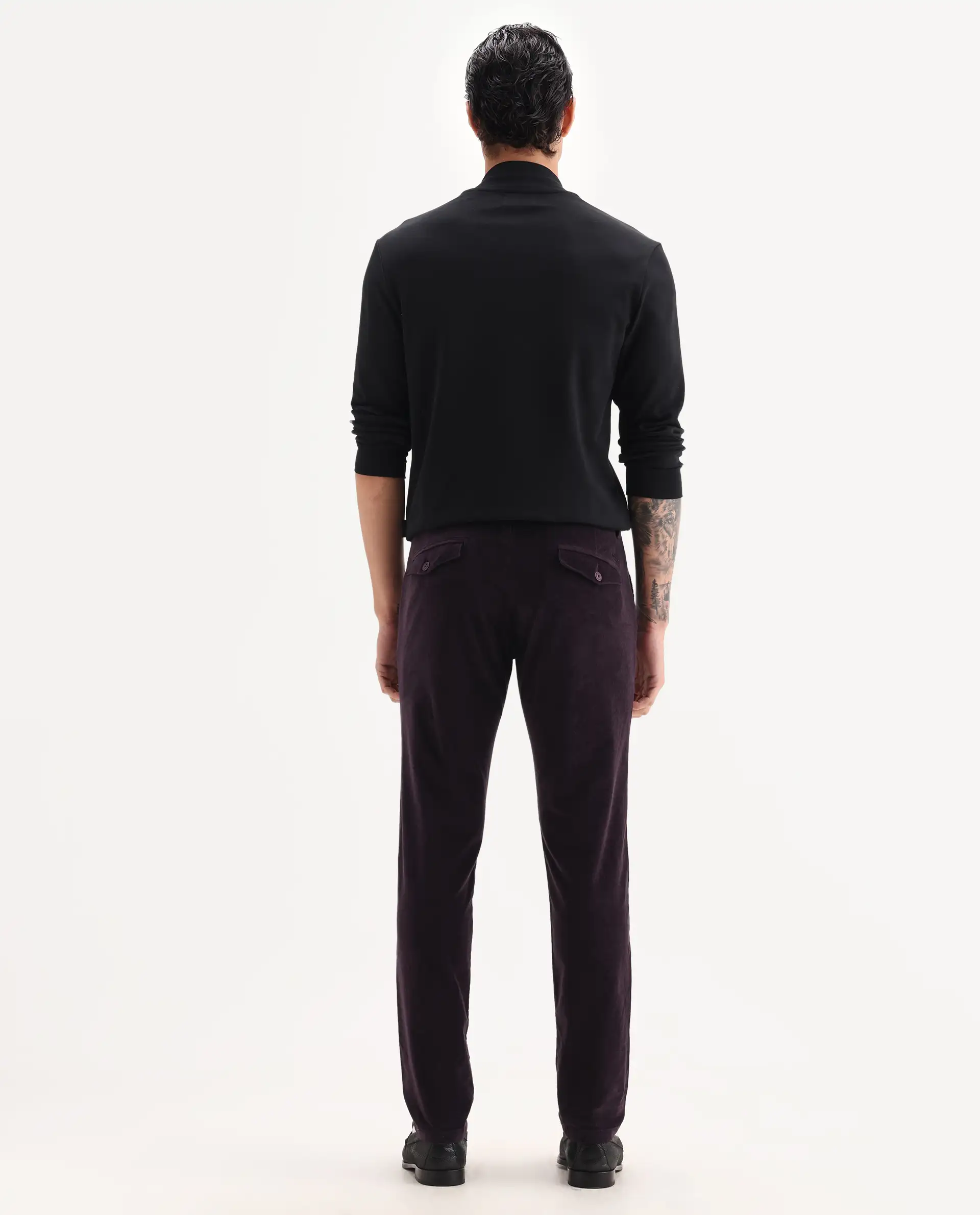 Rare Rabbit Men's Cloy Purple Cotton Plain Regular Fit Trouser - Image 7