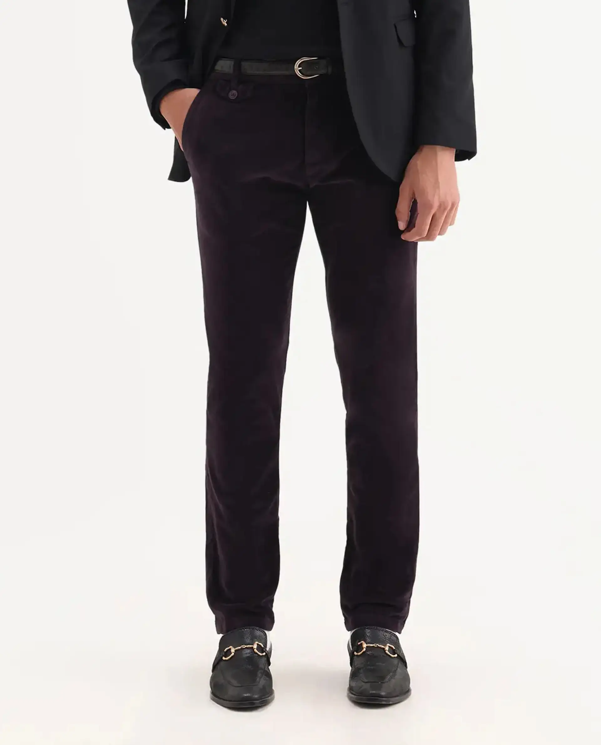 Rare Rabbit Men's Cloy Purple Cotton Plain Regular Fit Trouser - Image 8