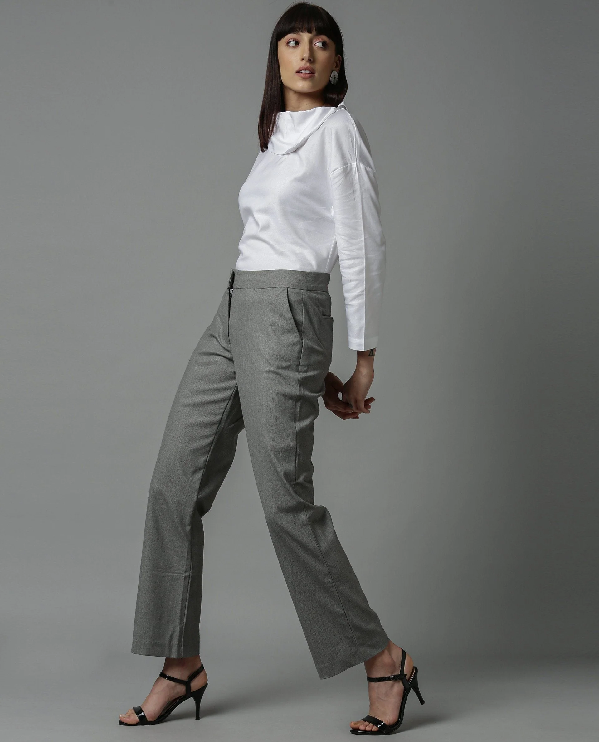 Rareism Women Club Grey Trousers - Image 3